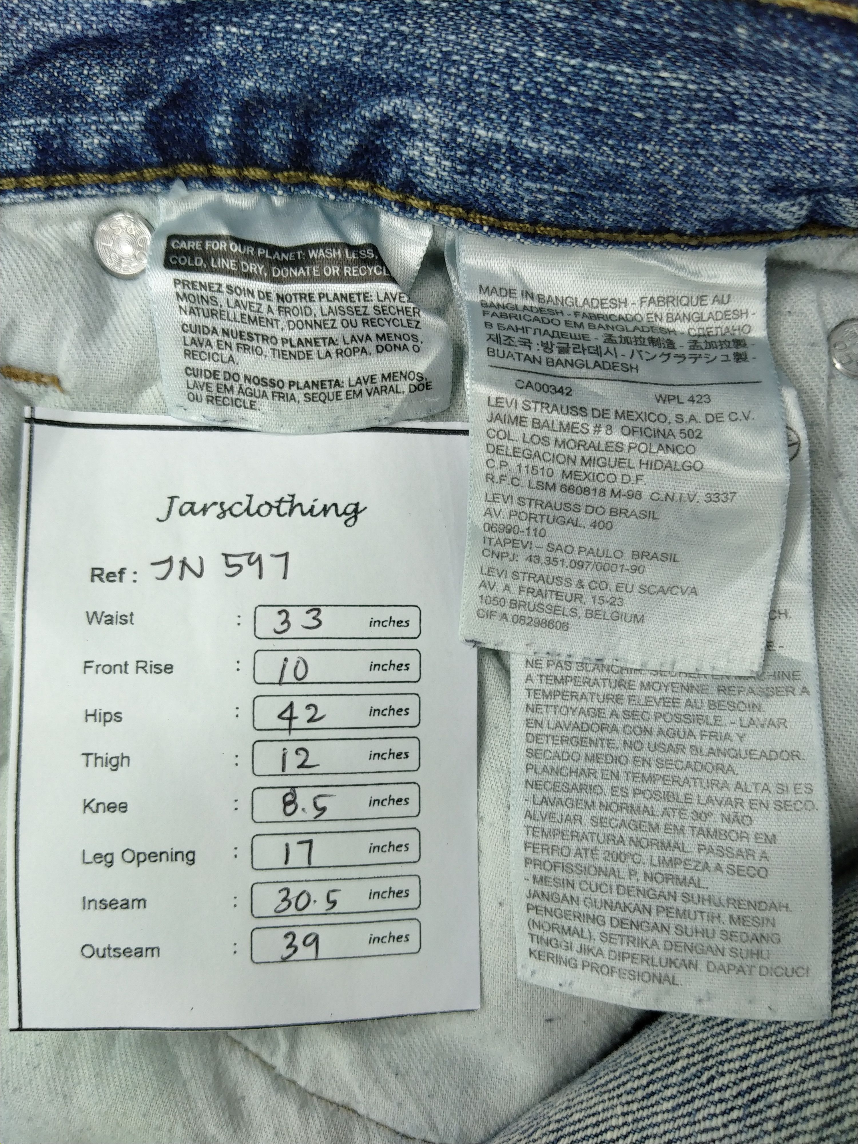 Japanese Brand Levi's 514 Faded Blue Denim 33x30.5 -JN597 Size US 33 - 8 Thumbnail