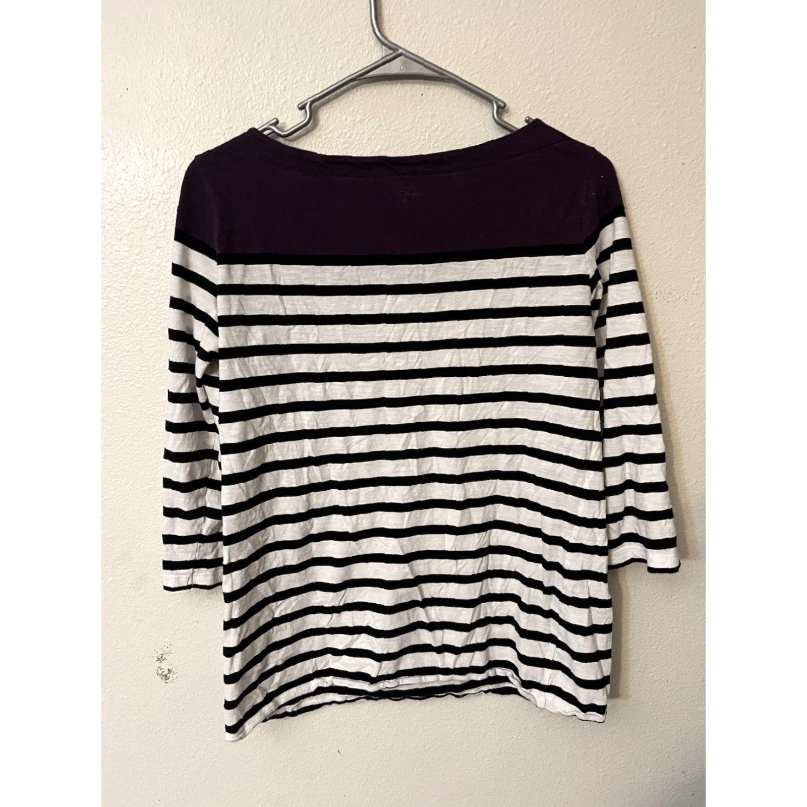 Loft Loft Shirt Womens Large Purple&White Striped 3/4 Sleeve Round Neck T Shirt Size L / US 10 / IT 46 - 3 Thumbnail
