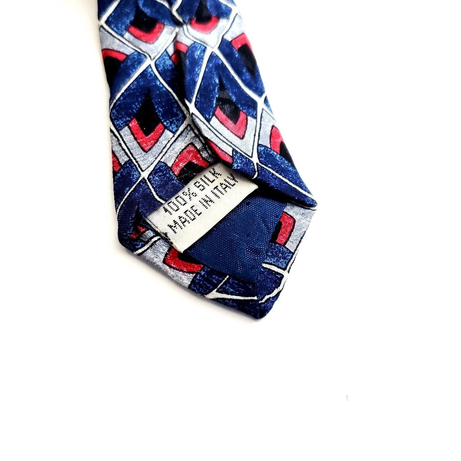 Vintage JT Beckett Blue Gray Red Geometric Print Wide Silk Tie Size ONE SIZE - 4 Thumbnail