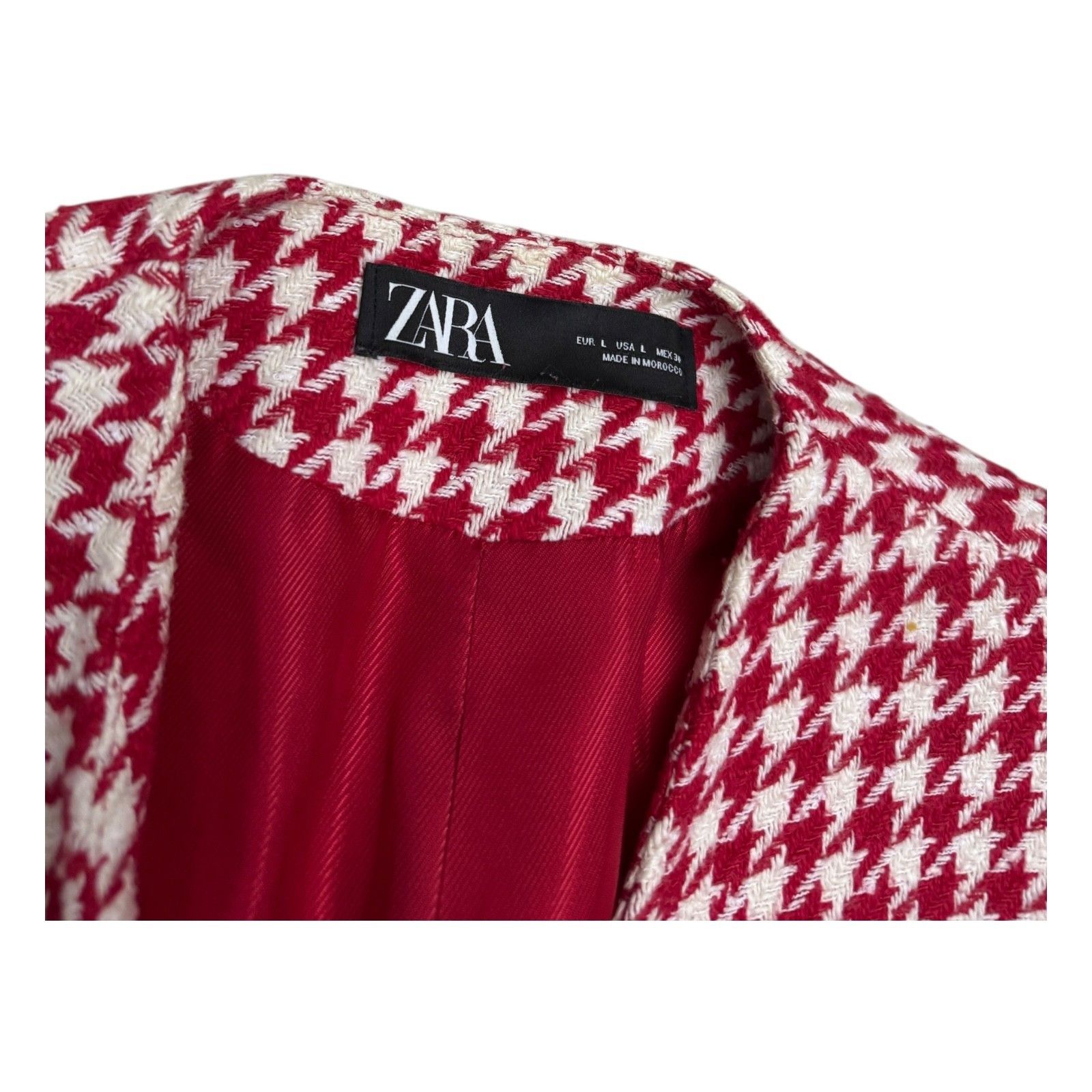 Zara ZARA Houndstooth Blazer Red Designer Business Jacket Large Size L / US 10 / IT 46 - 3 Thumbnail