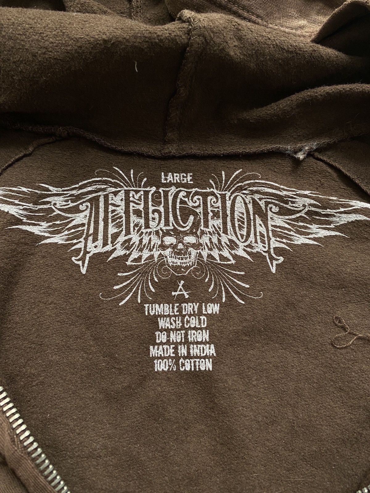 Affliction × Vintage Affliction very rare brown zip hoodie red velvet accents Size US L / EU 52-54 / 3 - 9 Thumbnail