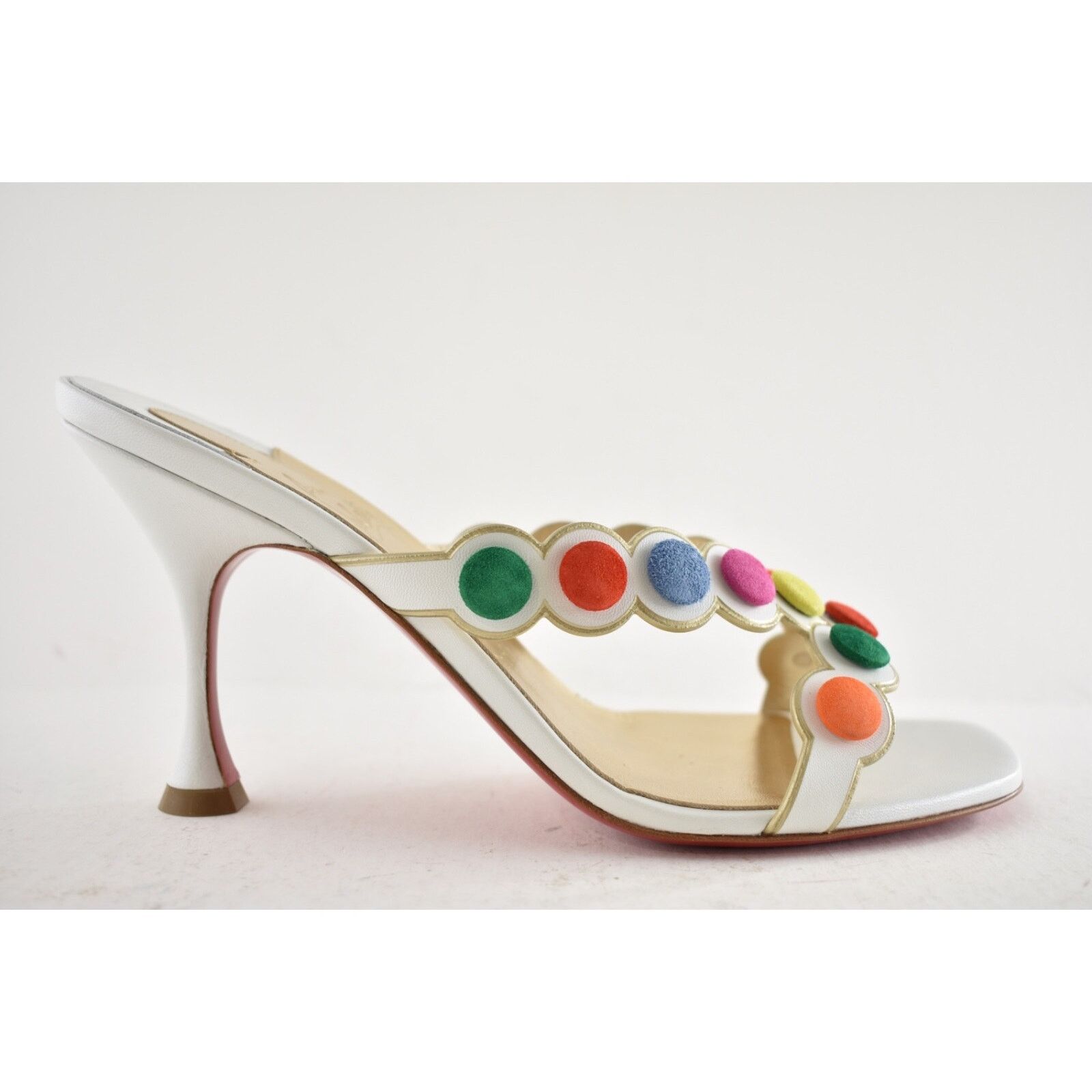 Christian Louboutin Smarta 85 White Multi Backless Mule Sandal Heel Pump 38.5 Size US 8.5 / IT 38.5 - 2 Thumbnail