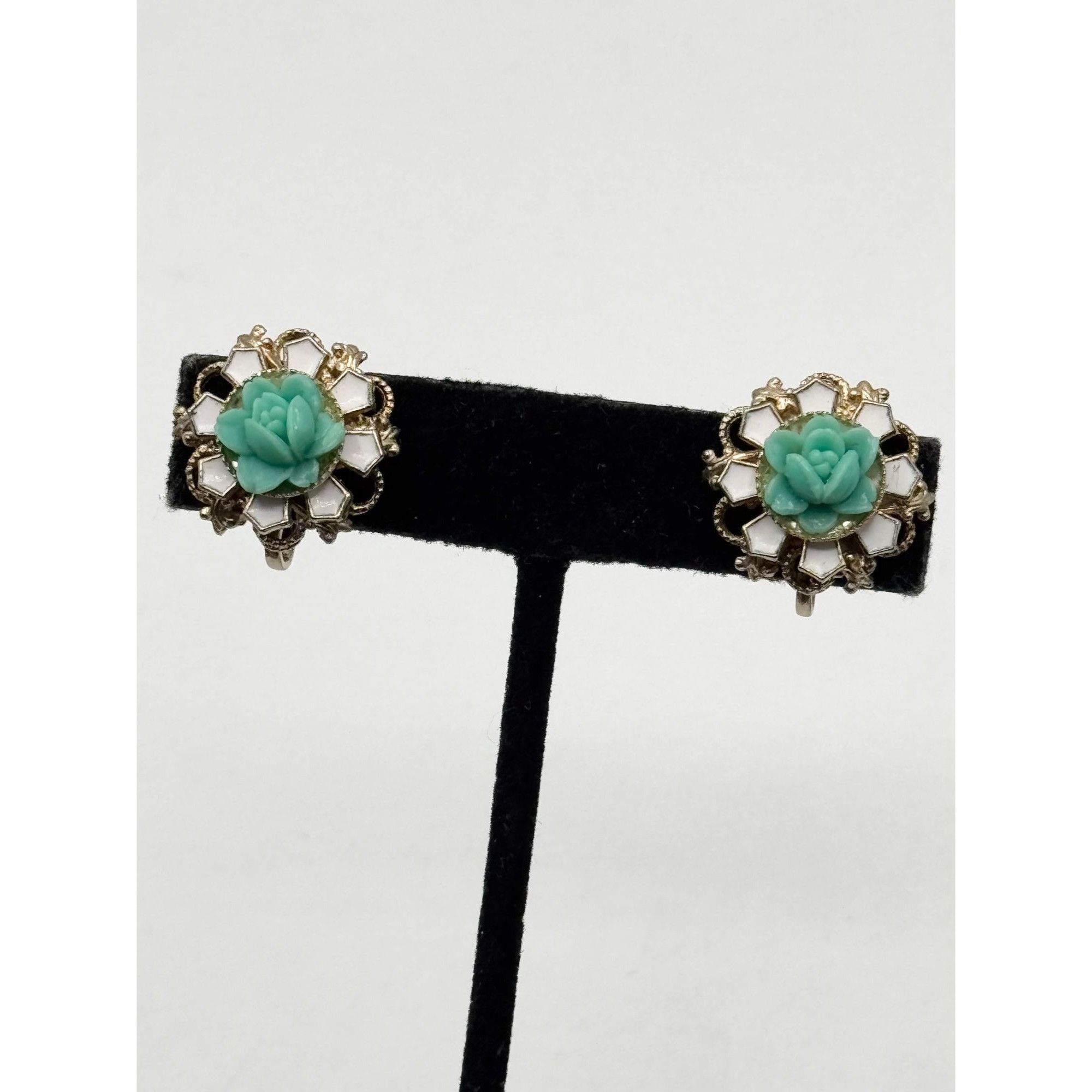Vintage Vintage blue celluloid flower enamel filigree earrings Size ONE SIZE - 4 Thumbnail