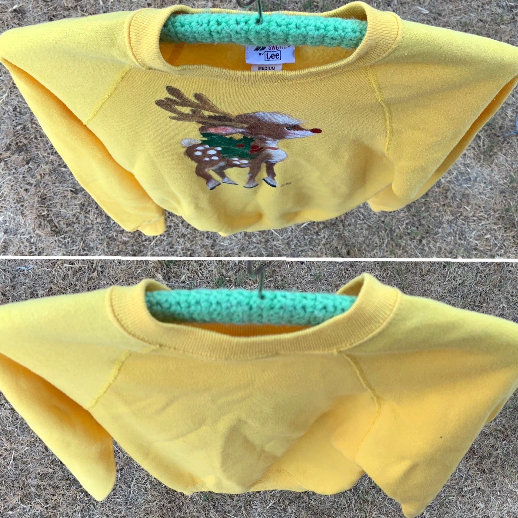 Lee VINTAGE Lee Sweatshirt Reindeer Christmas Yellow M Men Crew Neck Long Sleeve Graphic Print Pullover Raglan 80s 90s Holiday Art Size US M / EU 48-50 / 2 - 5 Thumbnail