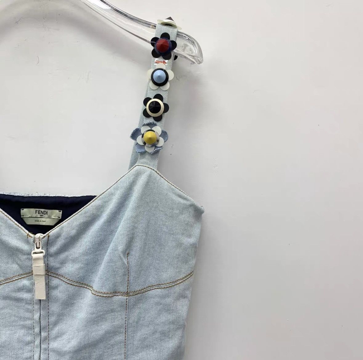 Fendi Fendi Light Blue Floral Decor Denim Camisole Dress K26WX Size M / US 6-8 / IT 42-44 - 3 Thumbnail