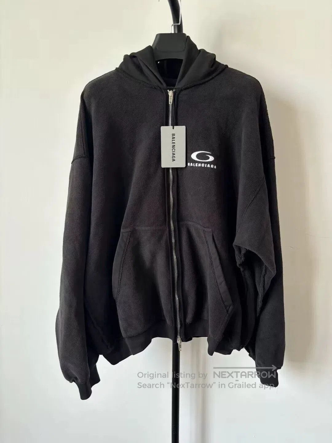 Balenciaga Black Logo Zipper Hoodie Jacket.