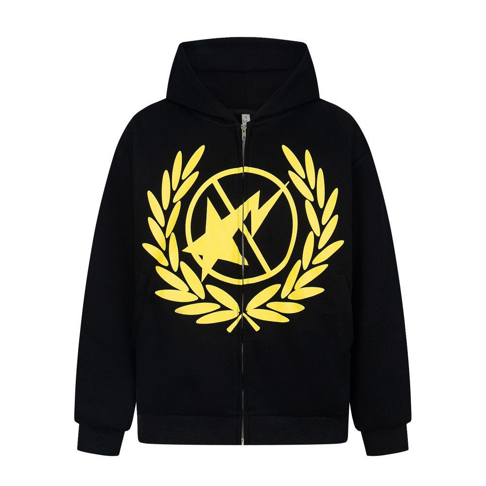 Vintage Men's lightning print casual loose zipper hoodie y2k Size US M / EU 48-50 / 2 - 1 Thumbnail