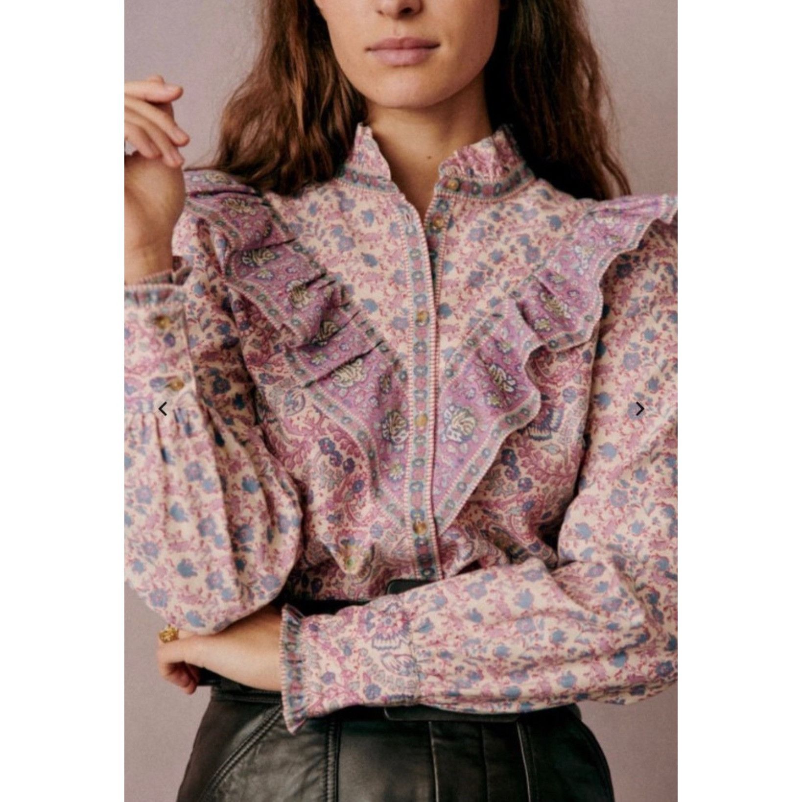 Sezane GALA SHIRT sezane X SEA NY Purple pink floral Emilia print l Size XS / US 0-2 / IT 36-38 - 1 Thumbnail