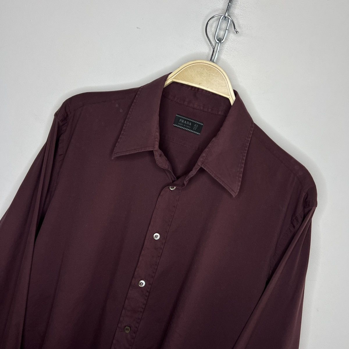 Prada Prada Cotton Shirt Button Up Classic Luxury Burgundy Size US L / EU 52-54 / 3 - 4 Thumbnail