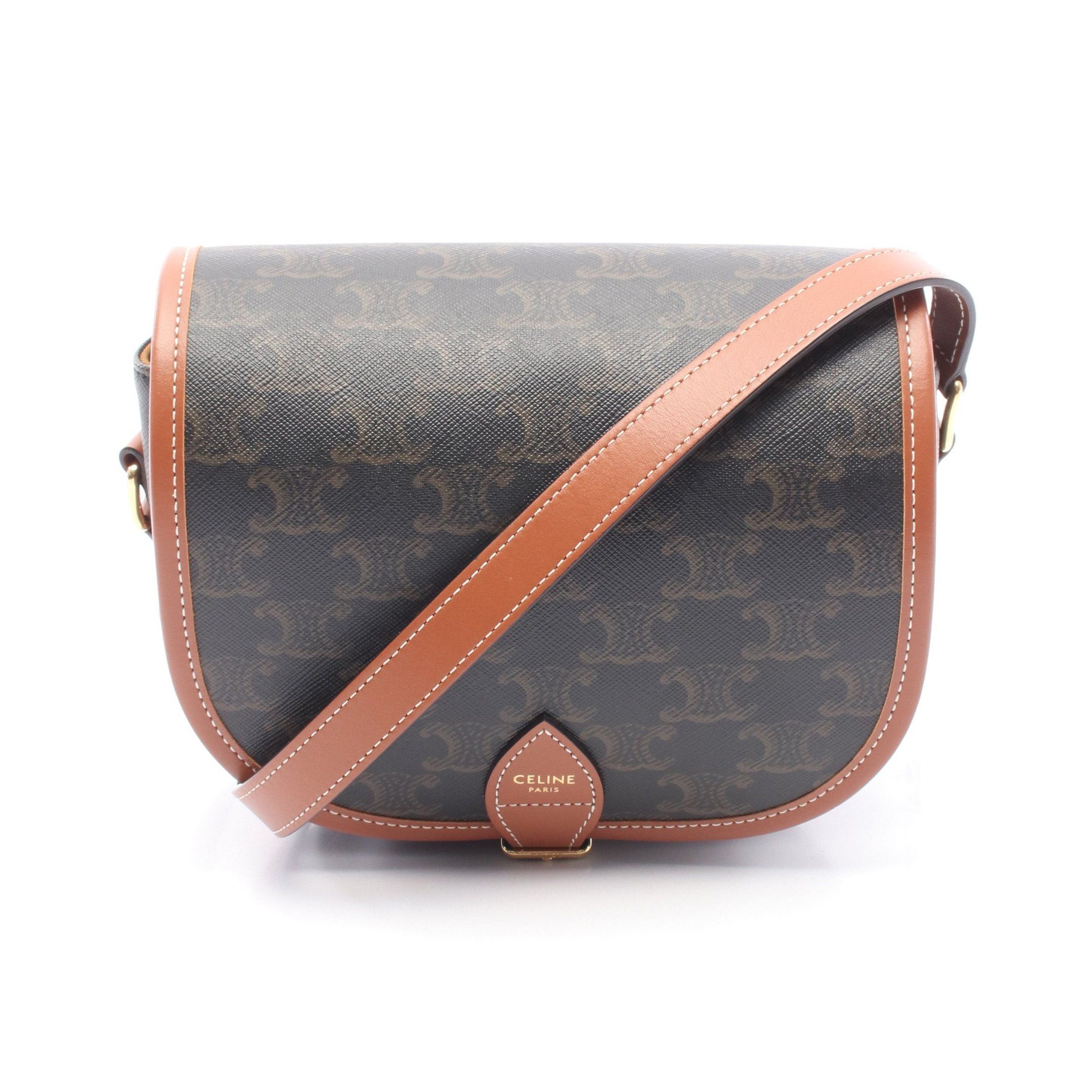 Celine Celine Falco Medium Bag Triomphe Shoulder Leather Black Brown Size ONE SIZE - 1 Thumbnail