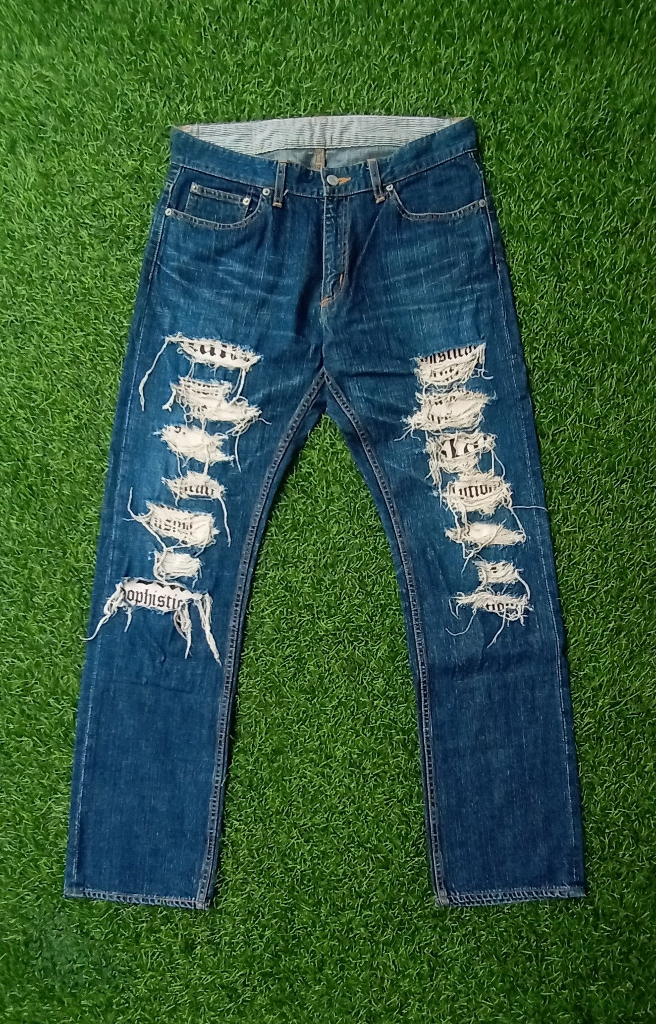 image of If Six Was Nine x Vintage Y2K Srs Project Ripped Jeans in Blue Wash, Men's (Size 32)