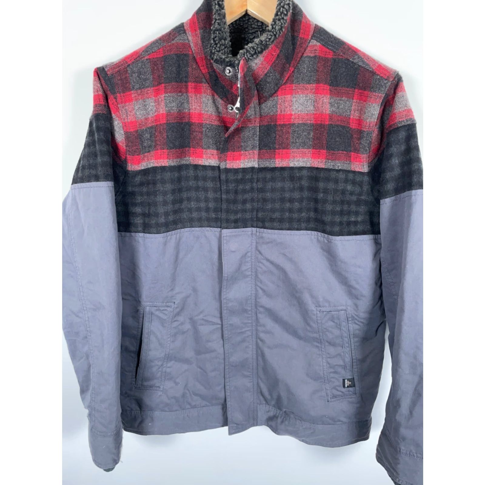 Prana prAna Jacket Men M Gray Cotton Red Plaid Wool Shell Sherpa Lined Zip Bomber Size US M / EU 48-50 / 2 - 4 Thumbnail