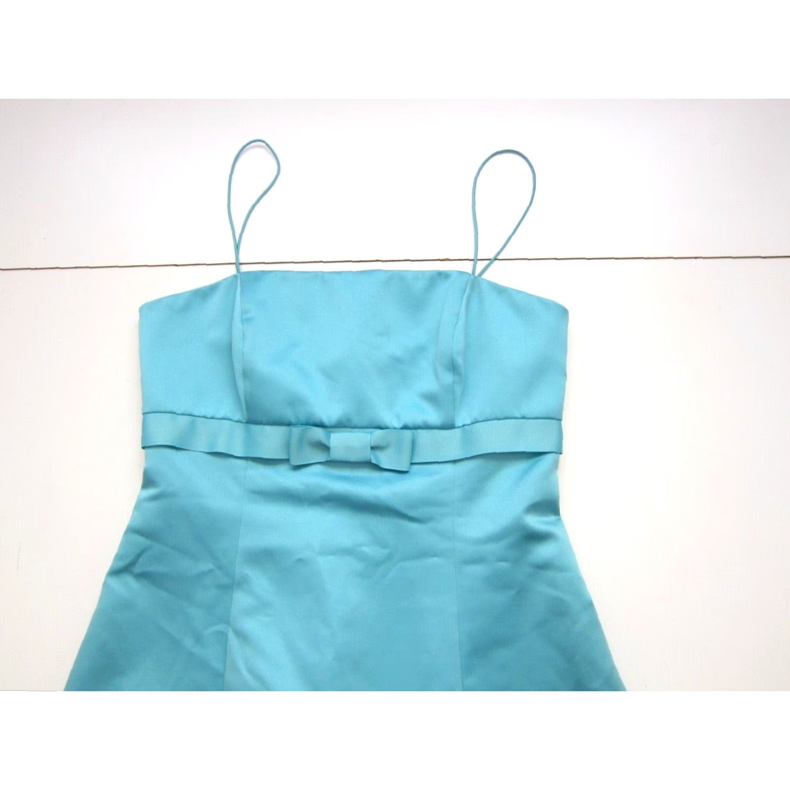 Vintage VINTAGE David's Bridal Teal Satin Bow Spaghetti Strap Prom Wedding Party Bride Dress 10 Size L / US 10 / IT 46 - 3 Thumbnail