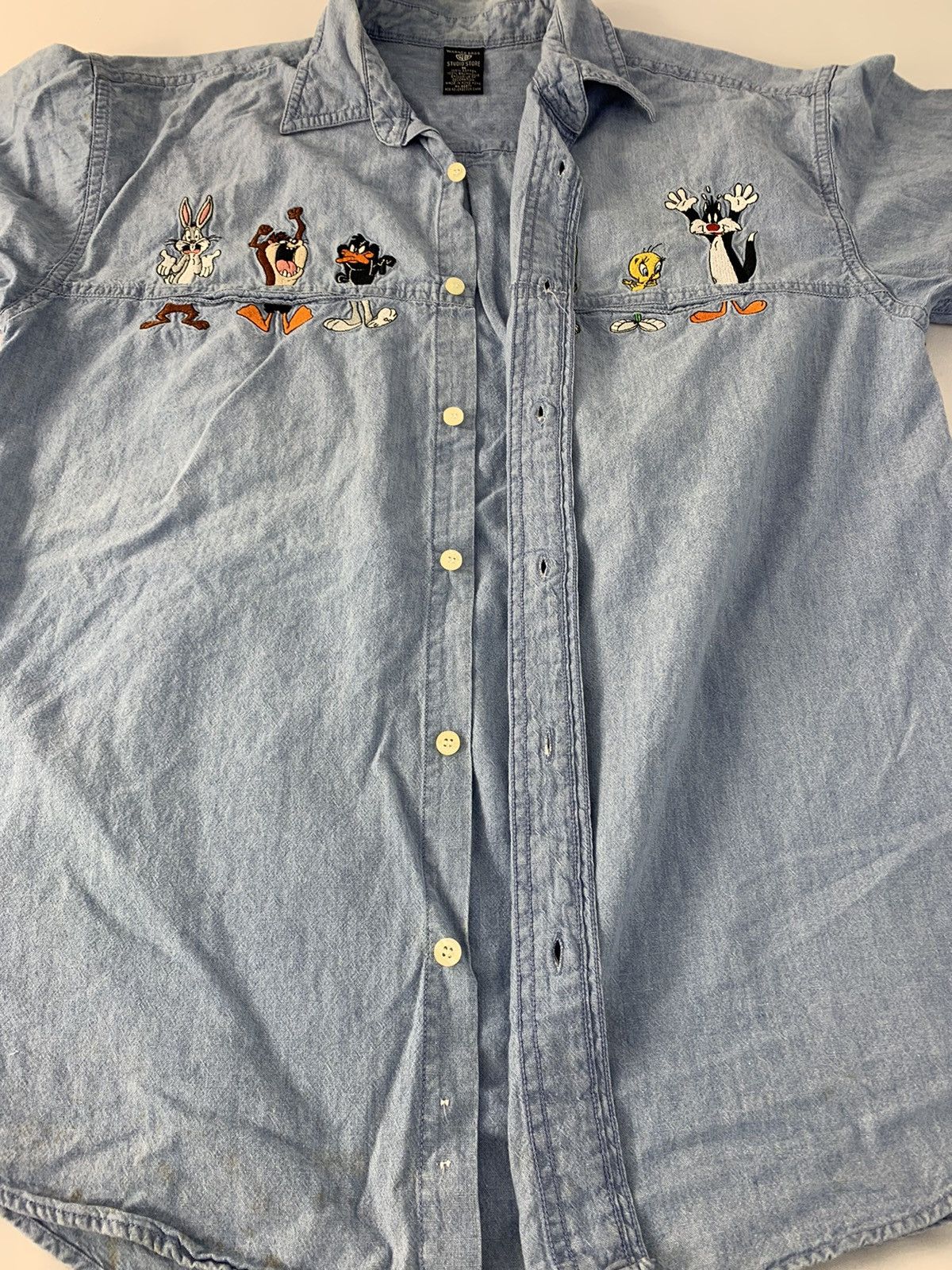 Vintage Warner Bros Looney Tunes Denim Western Embroidery Logo Shirt Size US L / EU 52-54 / 3 - 5 Thumbnail