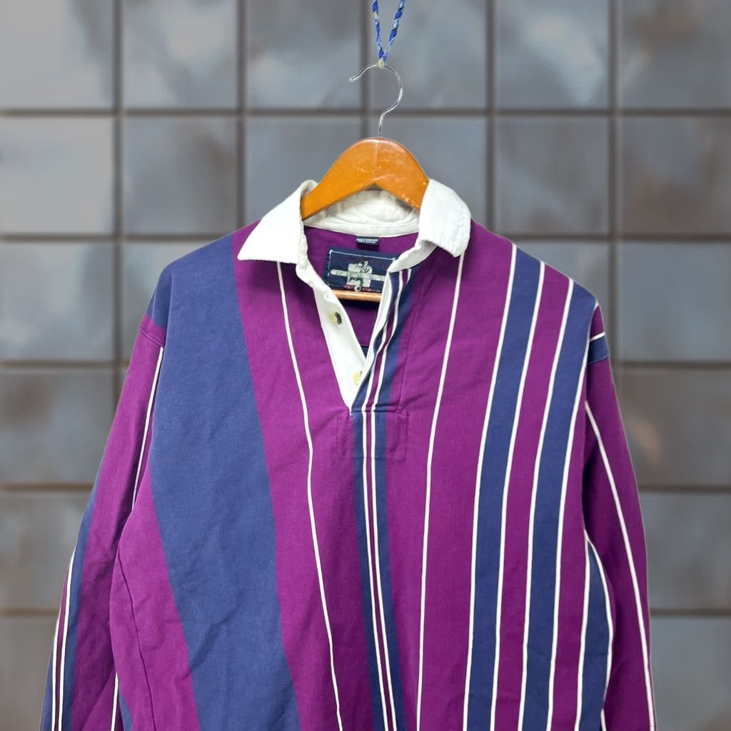 Vintage VINTAGE Rugby Polo Shirt Striped Purple 90s Hunting Logo Button M Men Size US M / EU 48-50 / 2 - 1 Thumbnail
