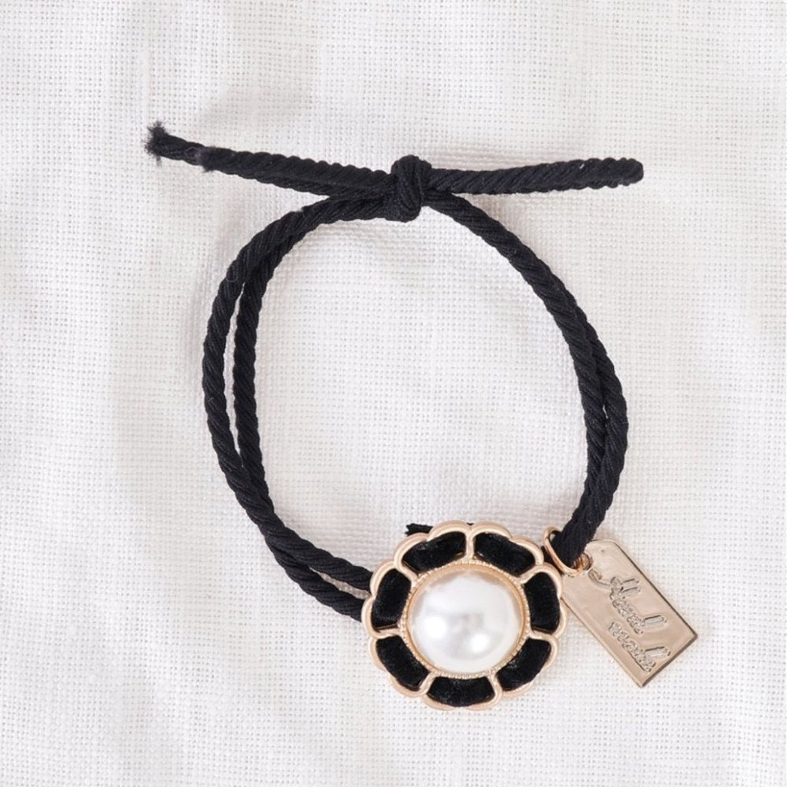 Other Black & Matte Gold Pearl Floret Detail Rope Hair Tie Size ONE SIZE - 2 Thumbnail
