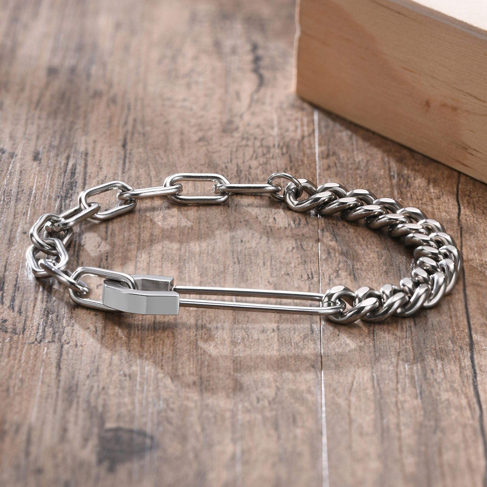 Other Steel Safety Pin with Half Cuban Chain Link Bracelet Size ONE SIZE - 1 Thumbnail