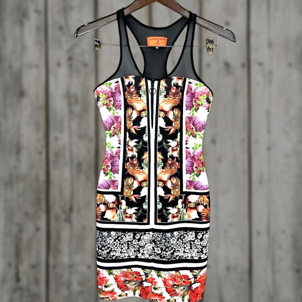 Clover Canyon Clover Canyon Scuba Dress Cover Up Women S Neoprene Floral Bodycon Zip Quiet Dress Size S / US 4 / IT 40 - 1 Thumbnail
