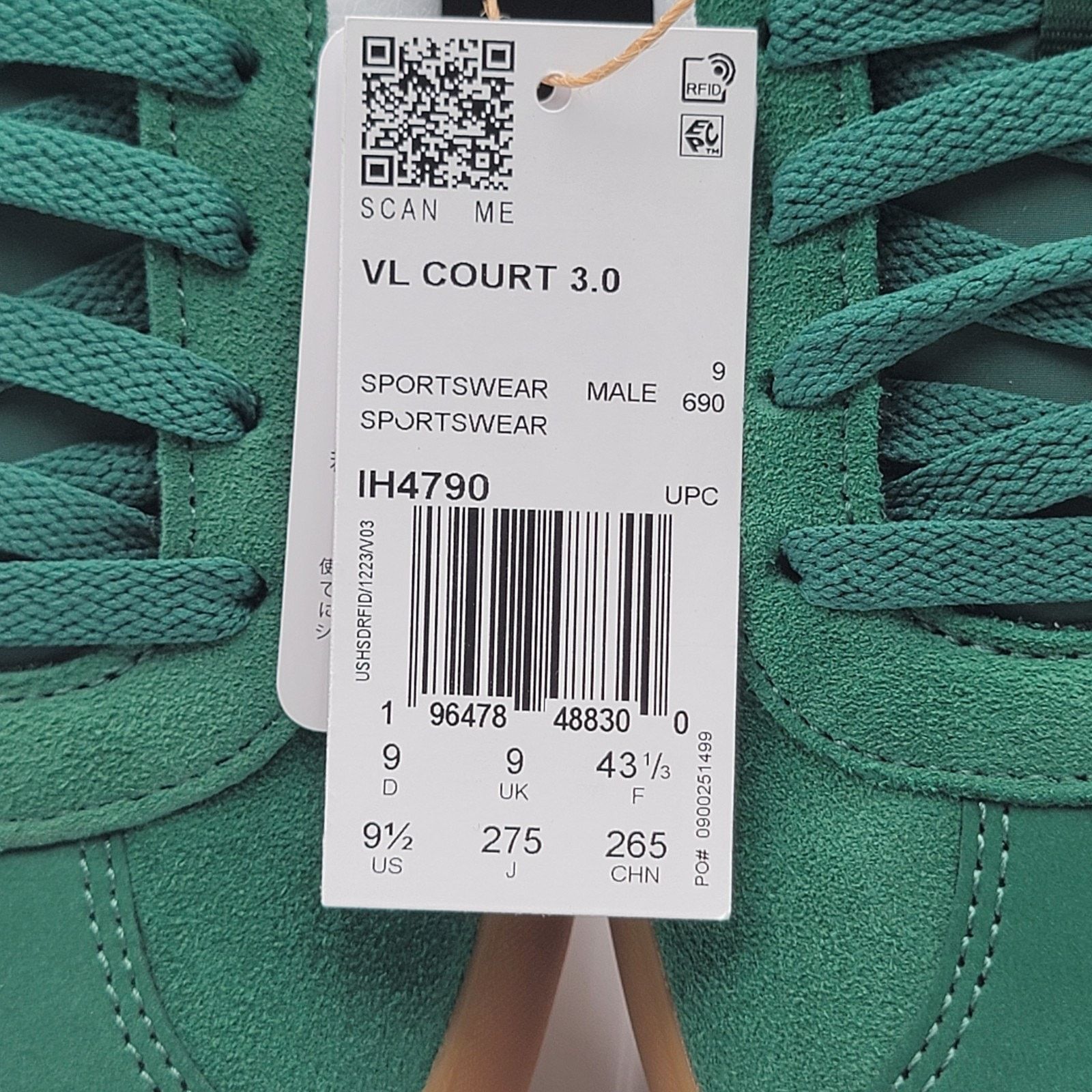 Adidas adidas VL Court 3.0 Mens Shoes IH4790 Green/White 9.5 Skater Size US 9.5 / EU 42-43 - 4 Thumbnail