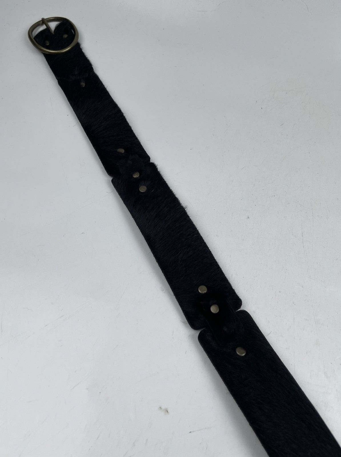 Japanese Brand very rare studded leather belt with fur tc34 Size 36 - 6 Thumbnail