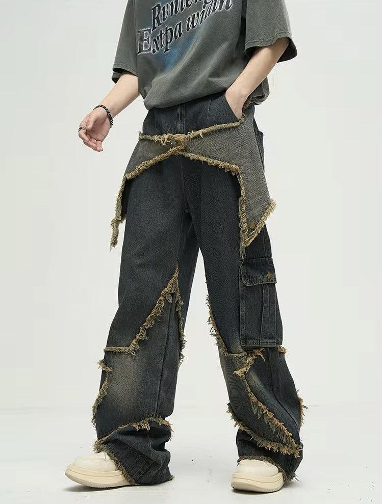 Designer Star Contrasting Splicing Men Jeans Size US 31 - 4 Thumbnail