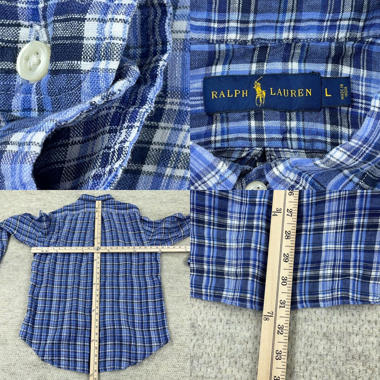 Ralph Lauren Ralph Lauren Linen Shirt Men Large Blue Plaid Button-Up Casual Adult Shirt Size US L / EU 52-54 / 3 - 8 Thumbnail