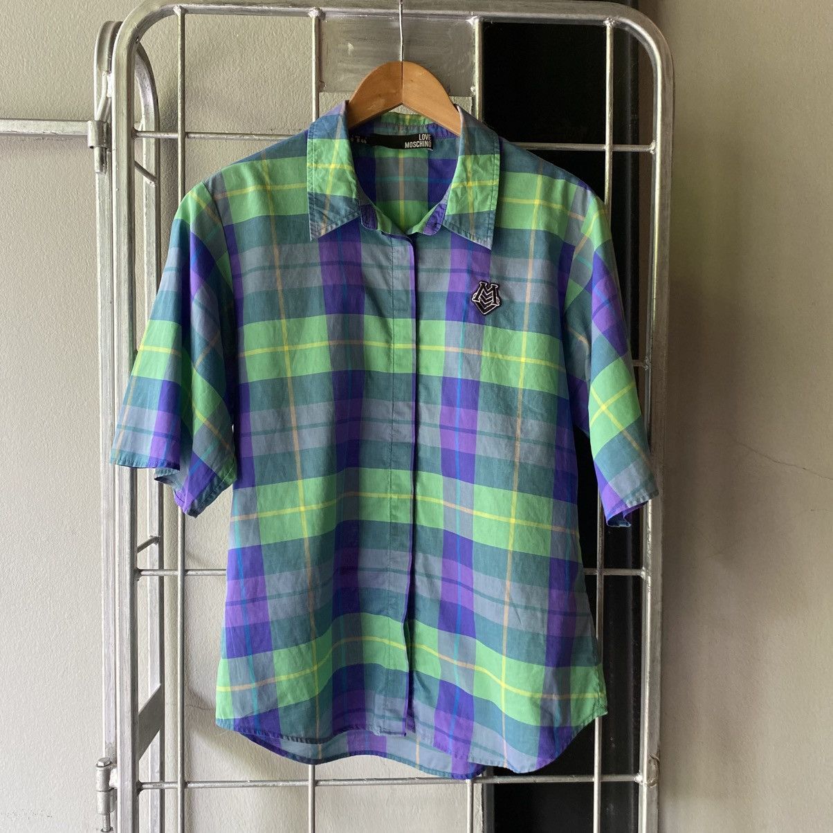 Love Moschino Love Moschino Green and Purple Plaid Short Sleeve Shirt Size M / US 6-8 / IT 42-44 - 12 Thumbnail
