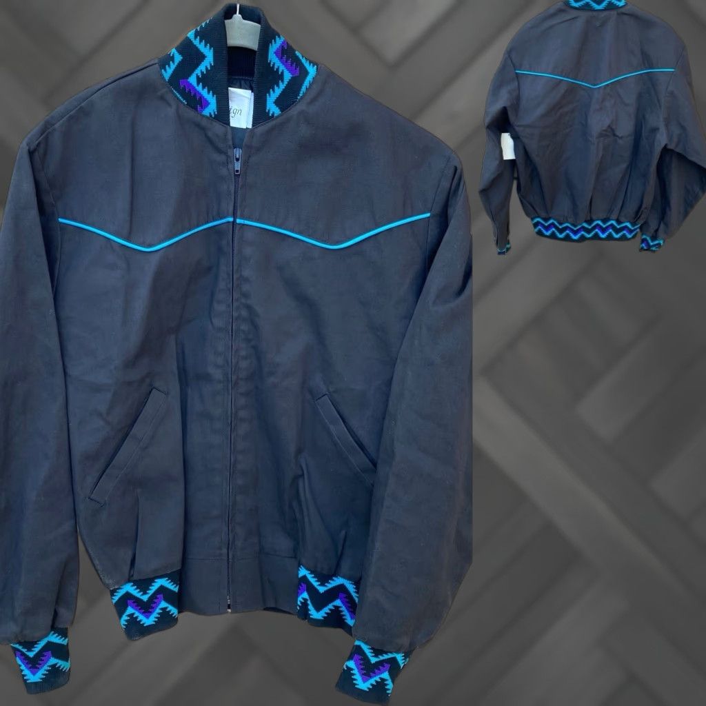 Vintage VINTAGE Stitch Design Jacket Western Cowboy Western Jacket M Mens Black Cotton Blend Zip Bomber Geometric Southwest Pattern 90s ca Sonora Size US M / EU 48-50 / 2 - 1 Thumbnail