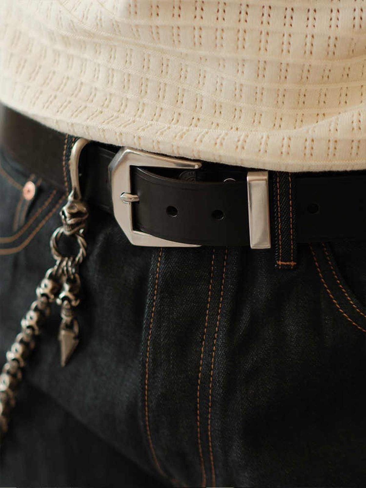 Leather Retro Veg-Tan Belt – Hex Pin Buckle, Handmade Cowhide Size ONE SIZE - 1 Thumbnail