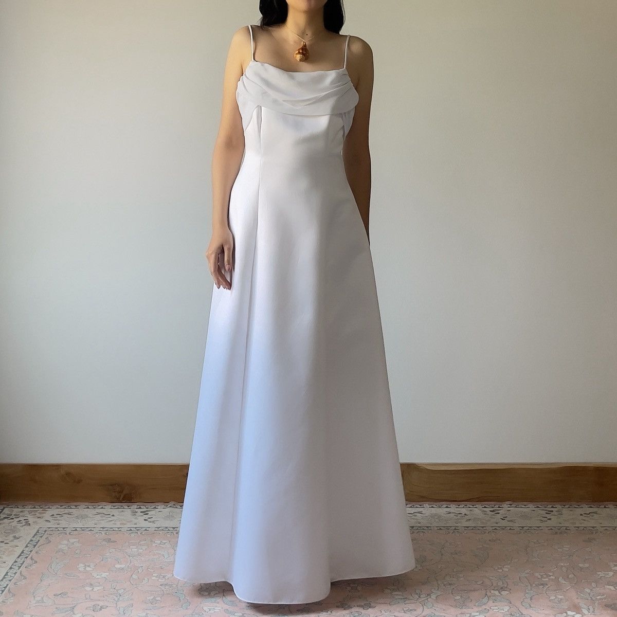 Other Vintage 1990s White Satin Chiffon Cowl Neck Gown (S–M) Size M / US 6-8 / IT 42-44 - 2 Thumbnail