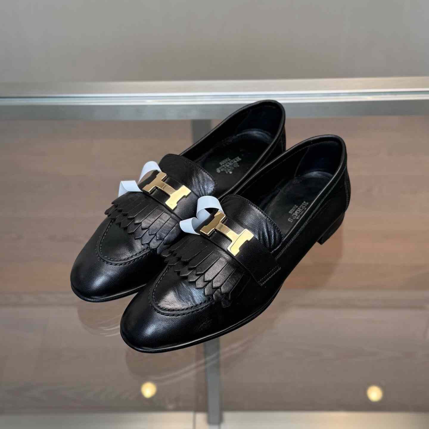 Hermes Hermes Black H-Buckle Tassel Loafers Size US 7.5 / IT 37.5 - 1 Thumbnail