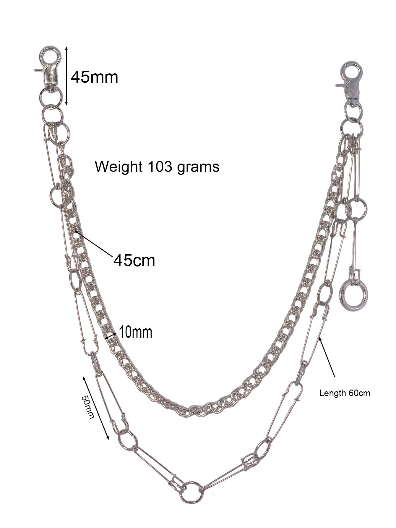 Japanese Brand × Jewelry Double-Layer Curl Pants Chain with Safety Pin Size ONE SIZE - 6 Thumbnail