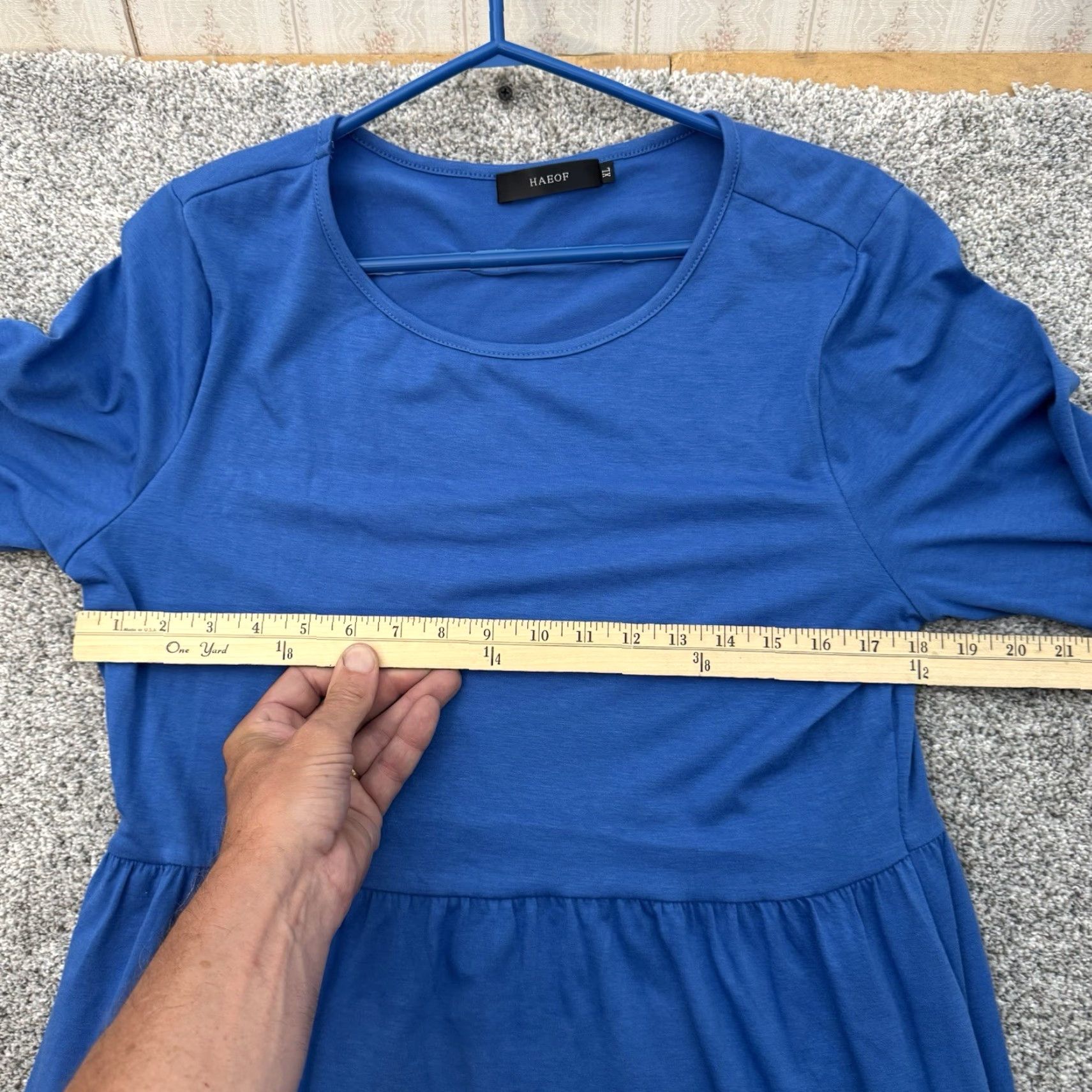 Vintage Haeof Minimalist Maxi Dress XL Empire Waist Flowy Casual Long Sleeve Blue Polyester Rayon Spandex Women Regular Fit & Flare Size XL / US 12-14 / IT 48-50 - 3 Thumbnail