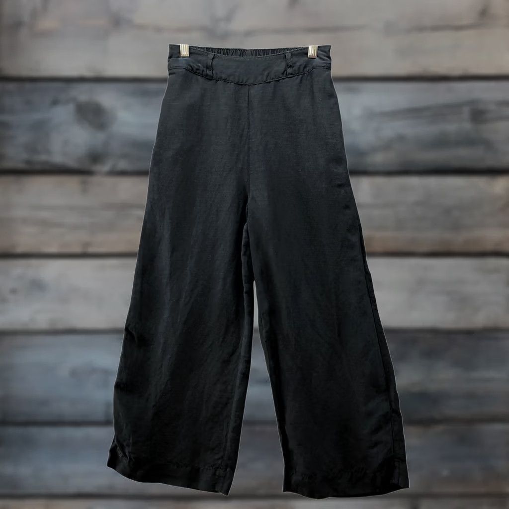 Halston Halston Linen Blend Wide Leg Pants Womens XS Black Pull On High Rise Size 26" / US 2 / IT 38 - 1 Thumbnail