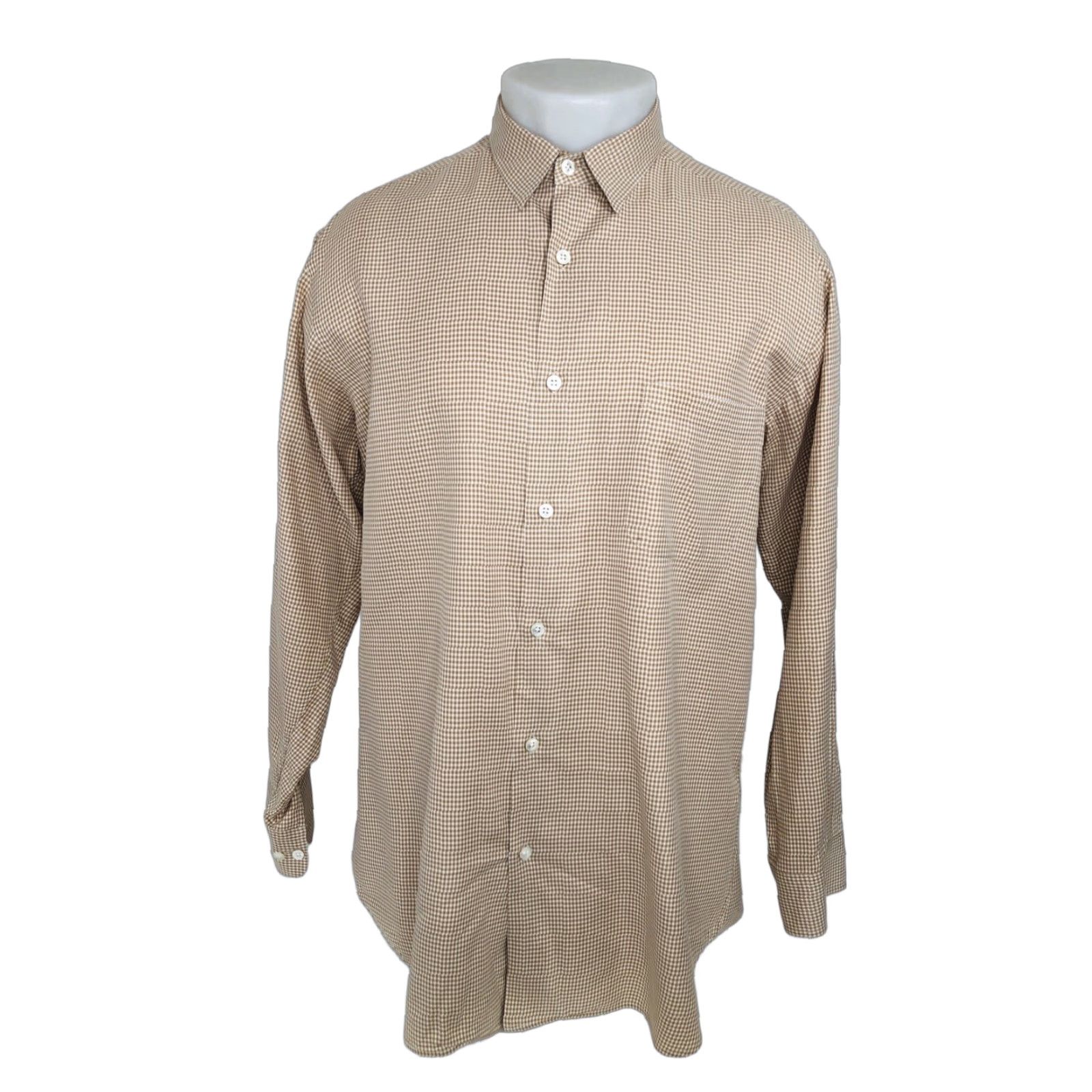 Ralph Lauren Ralph Lauren / Italy - Purple Label Tag Mens Lg. Plaid Checked Shirt Blocked: Brown / White, Button-Up, Long Sleeve, 100% Cotton, J4 Size US L / EU 52-54 / 3 - 1 Thumbnail