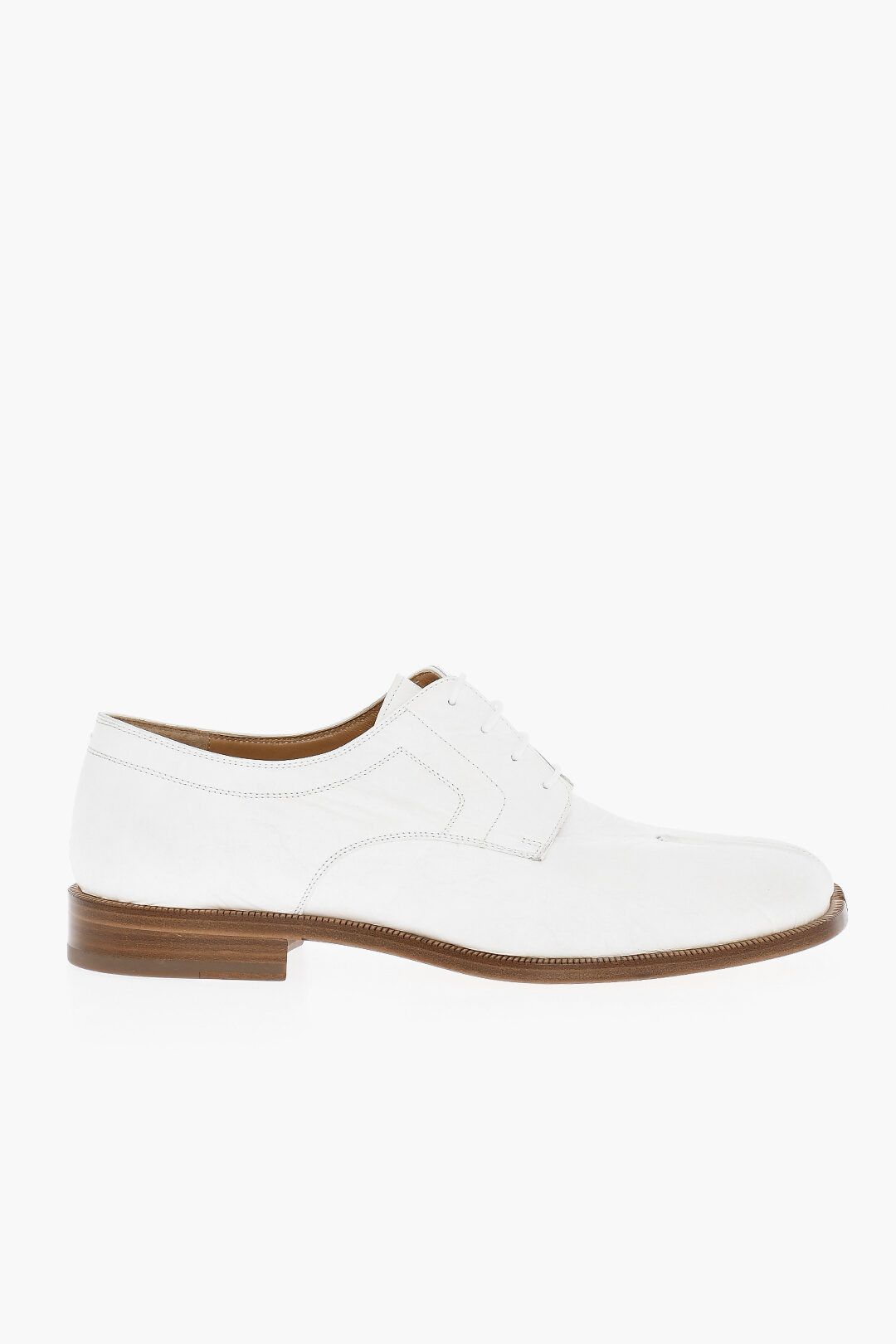 image of Maison Margiela Og1Mm0424 Mm22 Crinkled Effect Solid Color Taby Derby Shoes in White (Size 11)