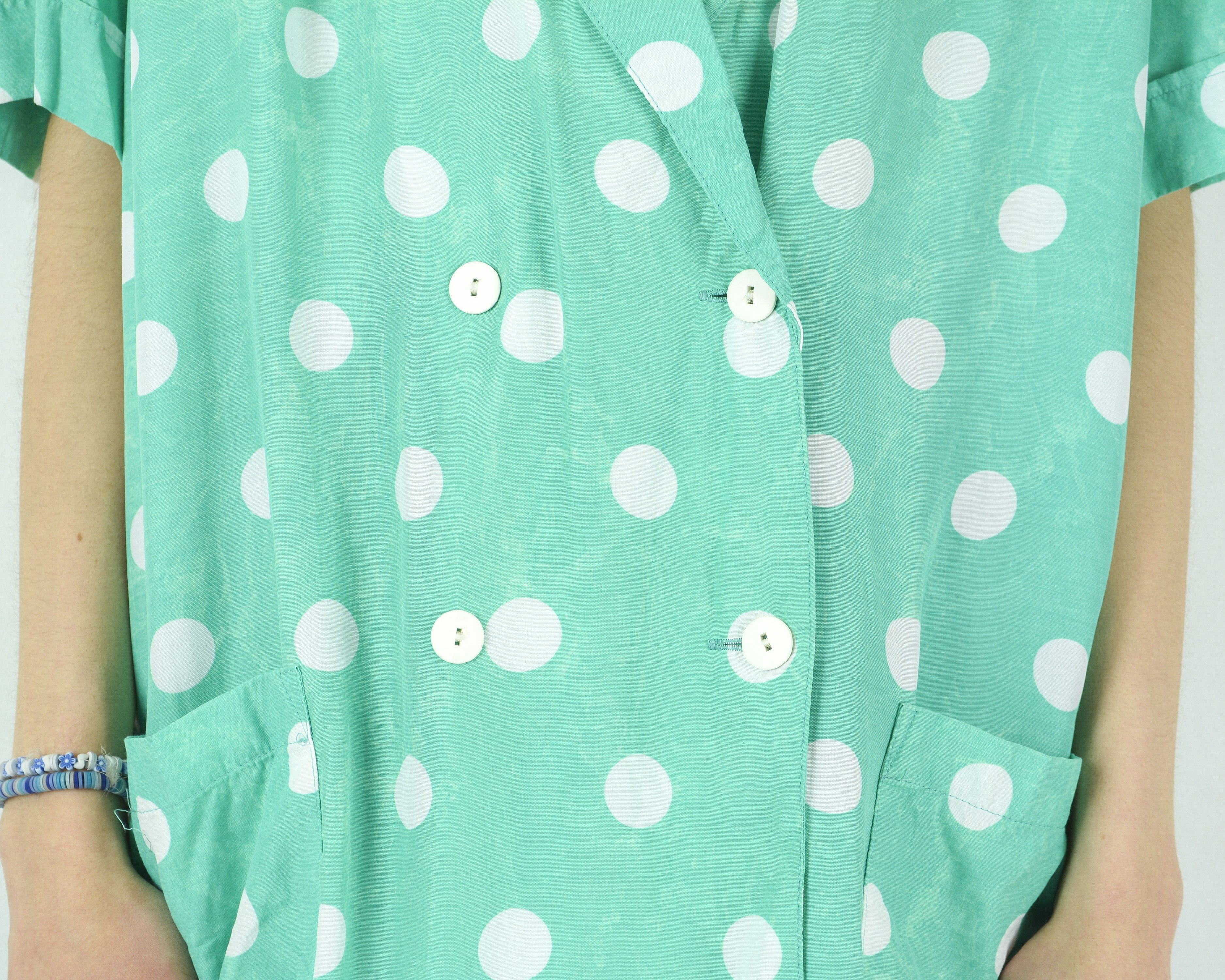 Vintage Polka Dot Button Up Shirt Blouse Short Sleeved V-Neck Top Size L / US 10 / IT 46 - 5 Thumbnail