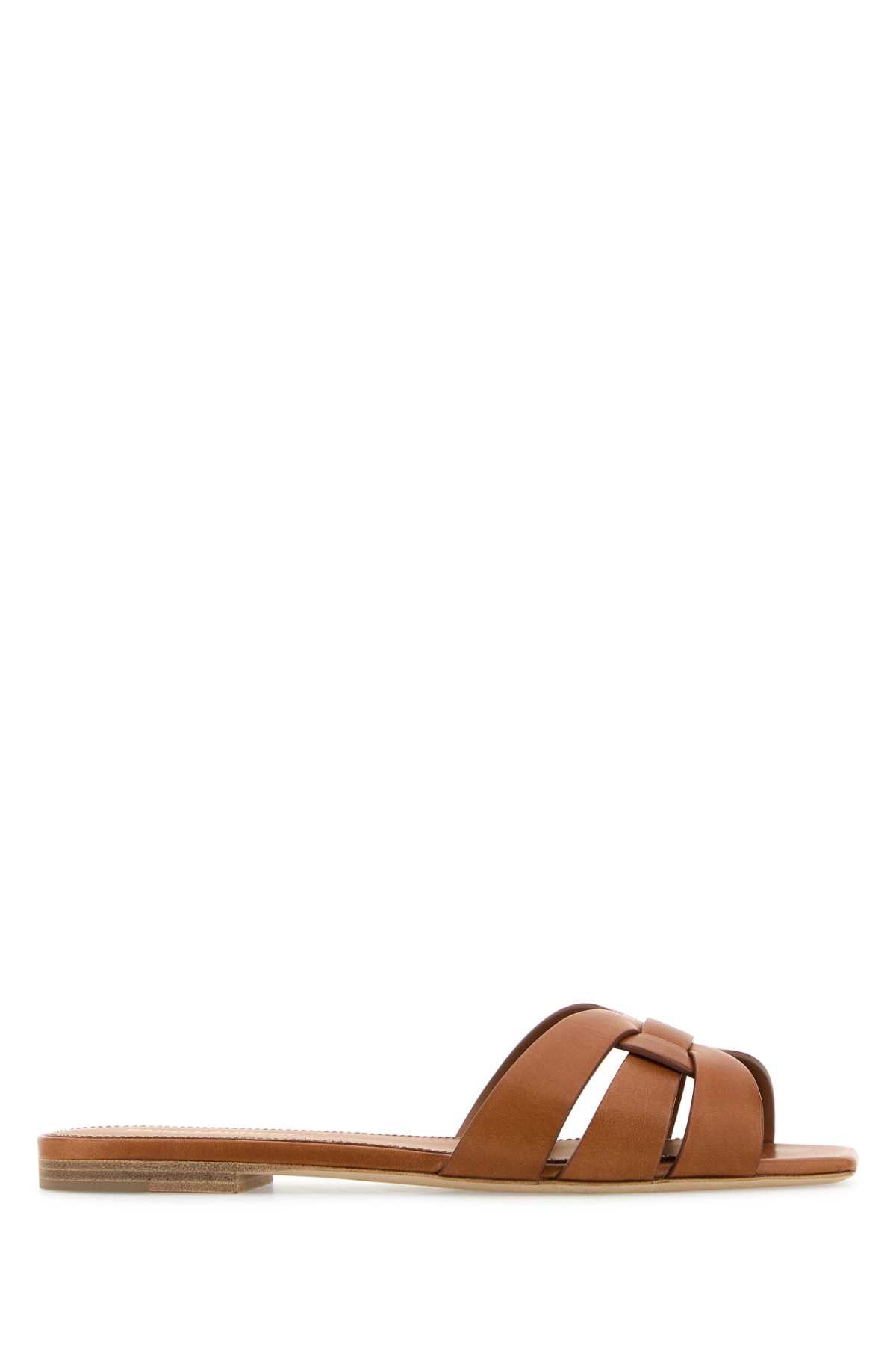 Saint Laurent Paris Caramel Leather Tribute Slippers Size US 5 / IT 35 - 1 Thumbnail