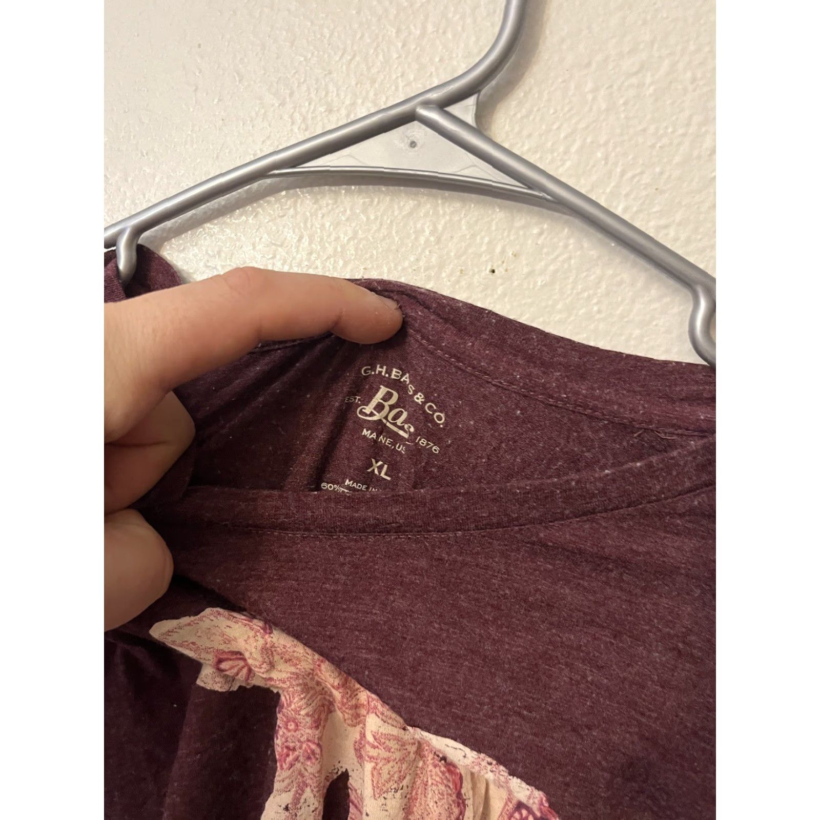 Vintage G.H. Bass & Co. Shirt Womens Red Burgundy Heather Long Sleeve Round Neck XL Casual Knit Cotton Blend Regular Modern Classic Size XL / US 12-14 / IT 48-50 - 3 Thumbnail