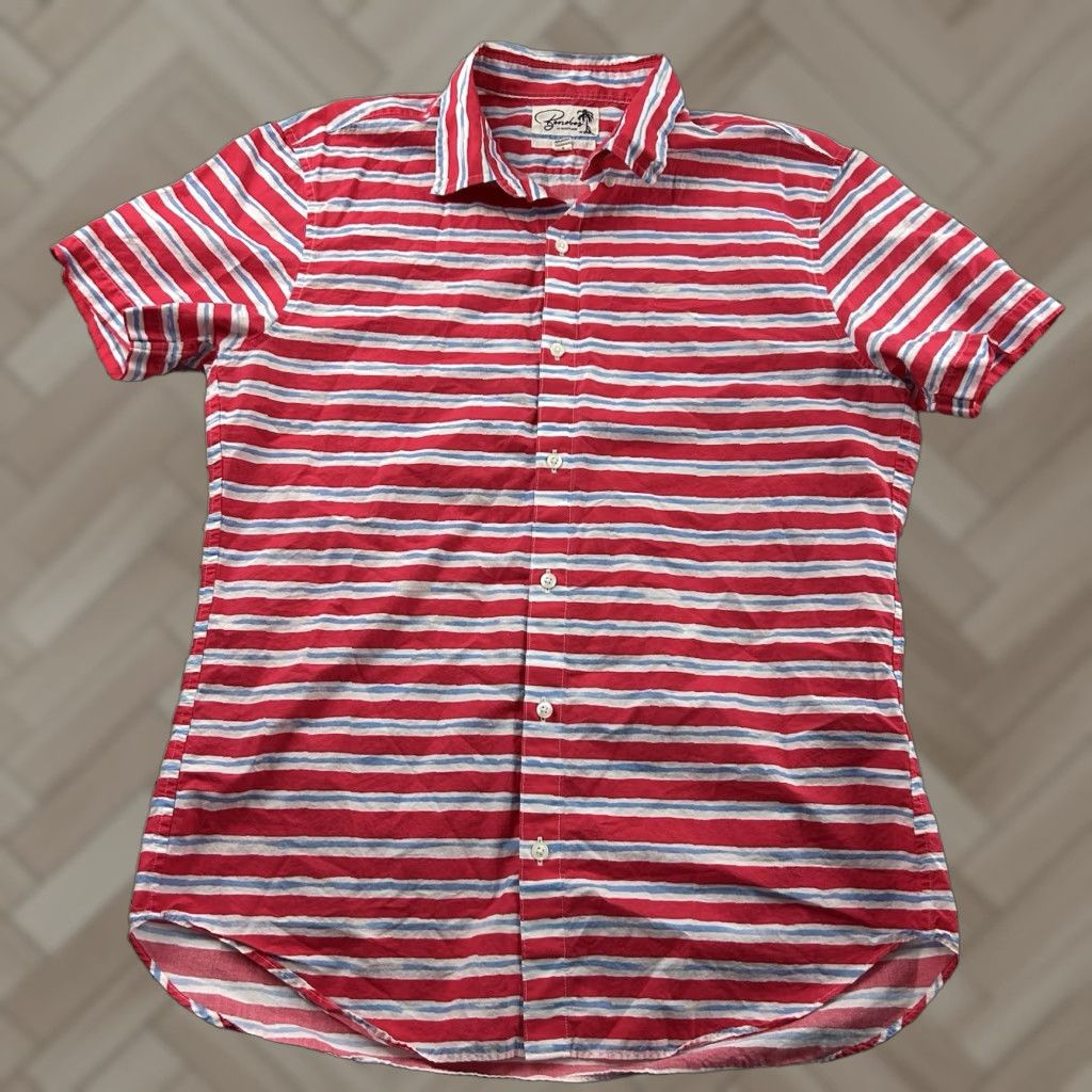 Bonobos Bonobos Slim Striped Short Sleeve Button Front Shirt Men's L Pink Size US L / EU 52-54 / 3 - 1 Thumbnail