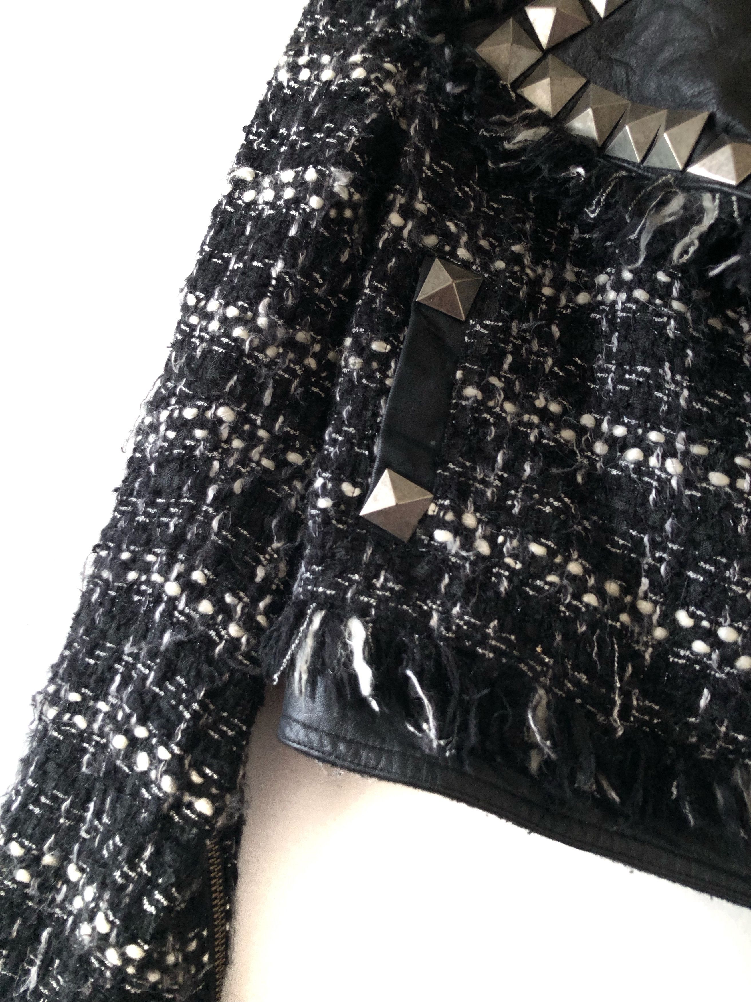 Japanese Brand RARE🔥JAPAN AULA AILA COW LEATHER TWEED STUDS DOUBLE COLLAR Size XS / US 0-2 / IT 36-38 - 8 Thumbnail