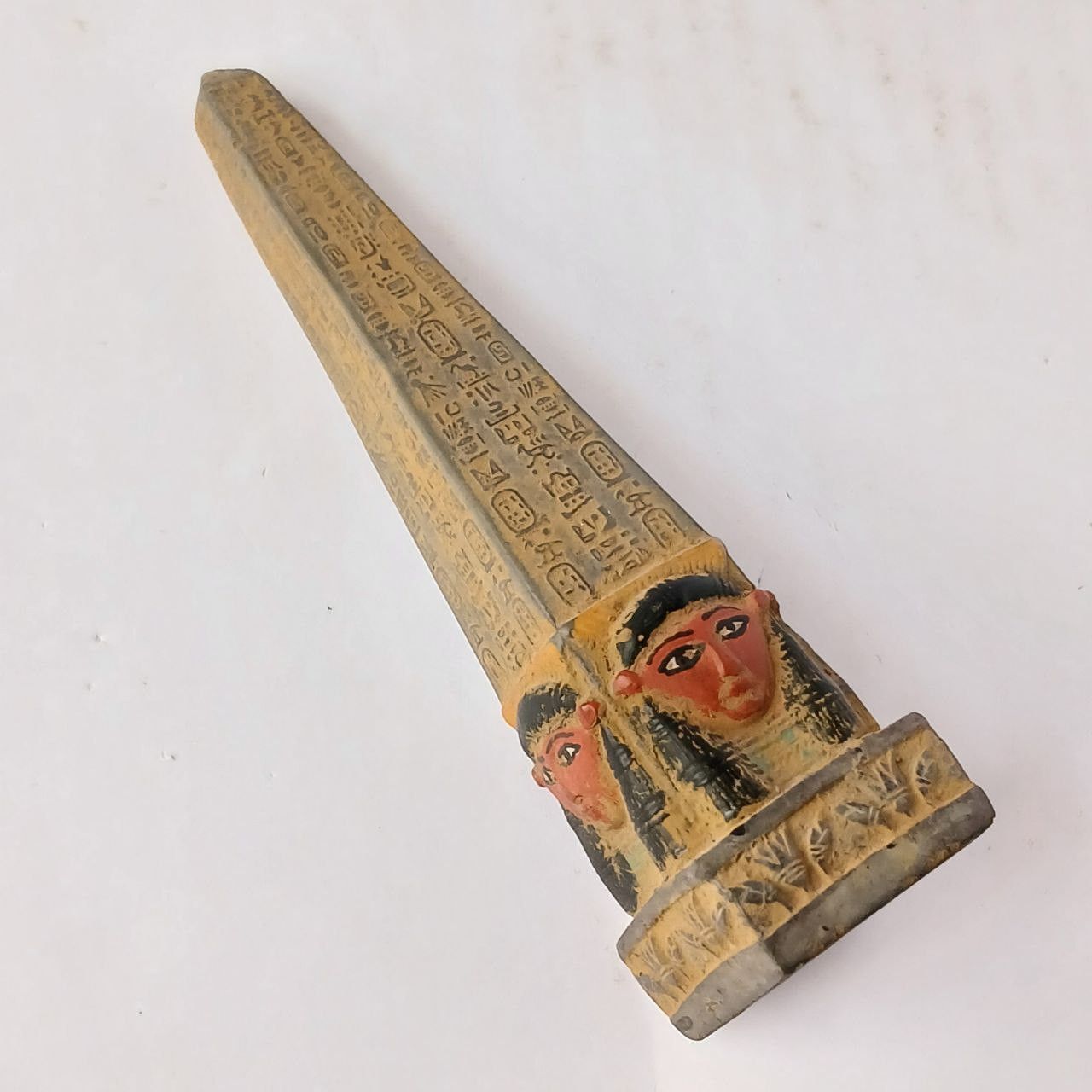 Handmade Egyptian Obelisk Statue Hieroglyphs & Hathor Face Size ONE SIZE - 6 Thumbnail