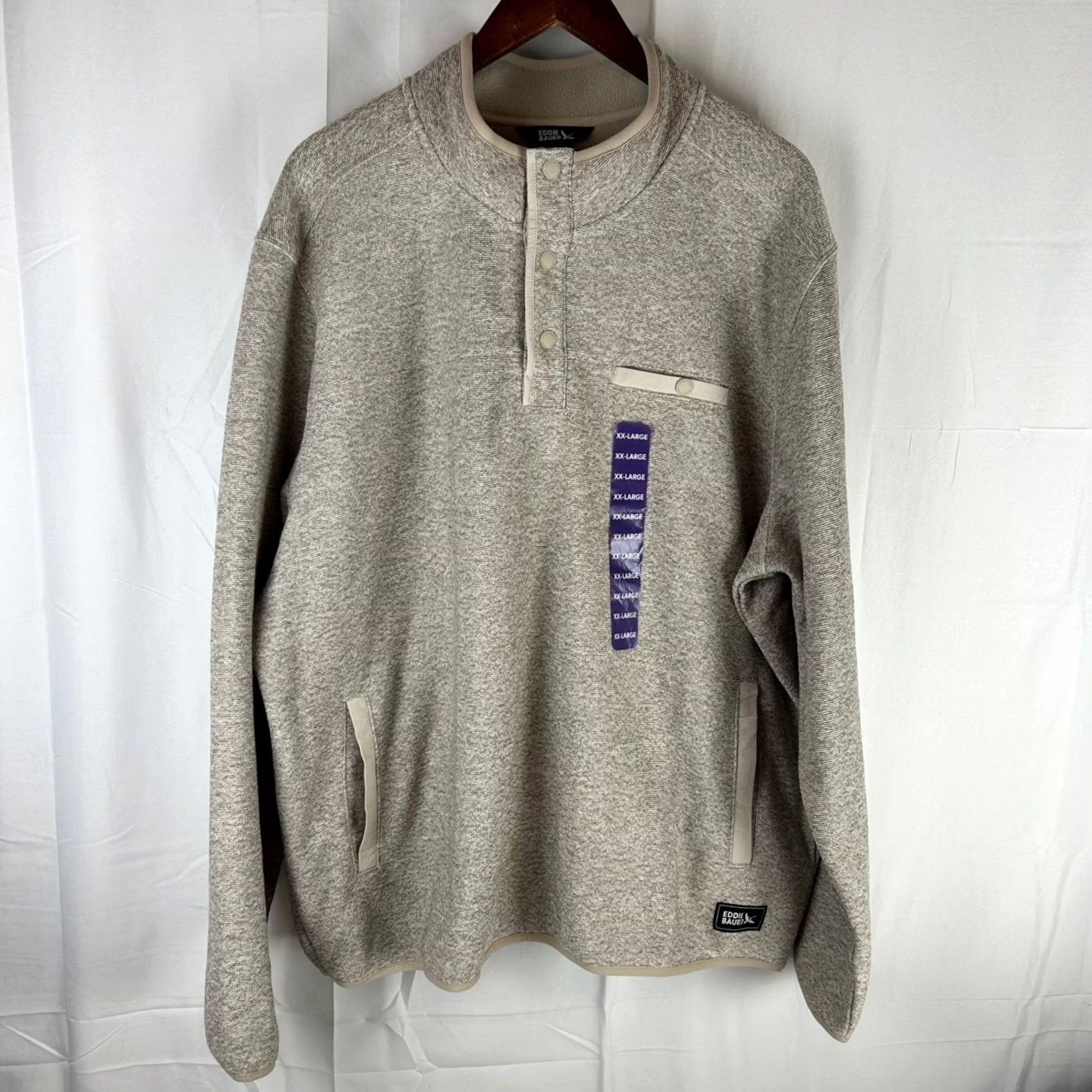 Eddie Bauer VINTAGE Eddie Bauer Mens XXL Sweater Fleece Pullover Snap Neck Chest Pocket Tan Size US XXL / EU 58 / 5 - 2 Thumbnail