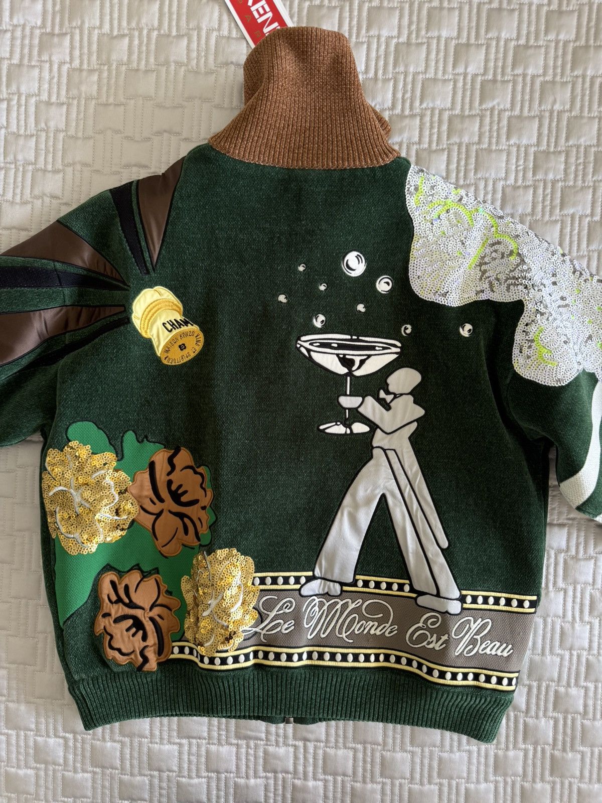 Kenzo KENZO Men's Chenille Party Bomber Jacket Champagne Size M Size US M / EU 48-50 / 2 - 3 Thumbnail