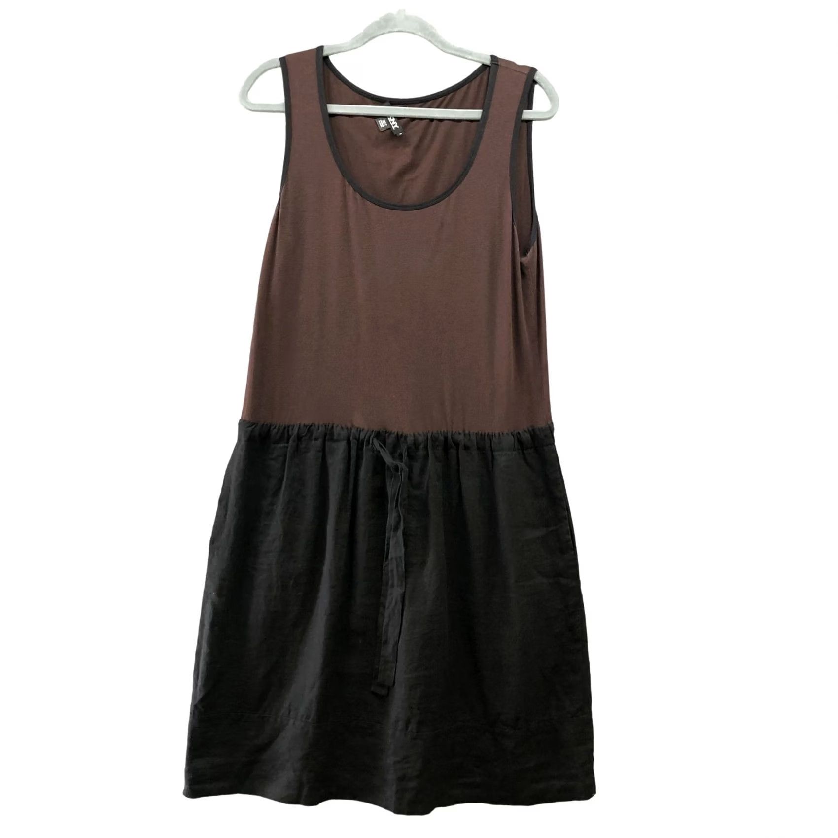 DKNY DKNY Linen Dress Tank Sleeveless Brown Black Mixed Media Pullover Size 14 Women A-Line Knee Length Casual Size XL / US 12-14 / IT 48-50 - 2 Thumbnail
