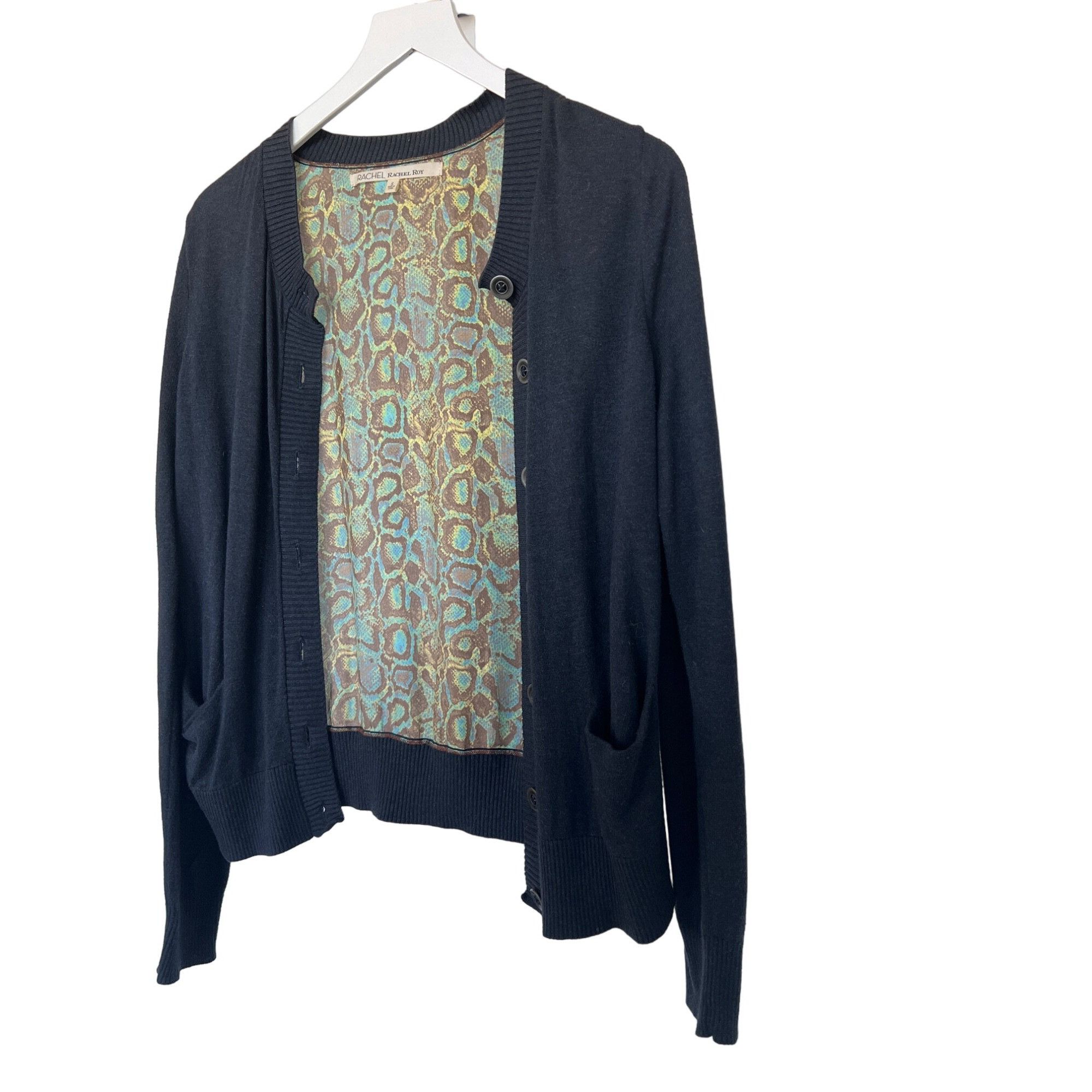 Other Rachel Roy Navy Cardigan With Sheer Snake Print Back Size S / US 4 / IT 40 - 2 Thumbnail