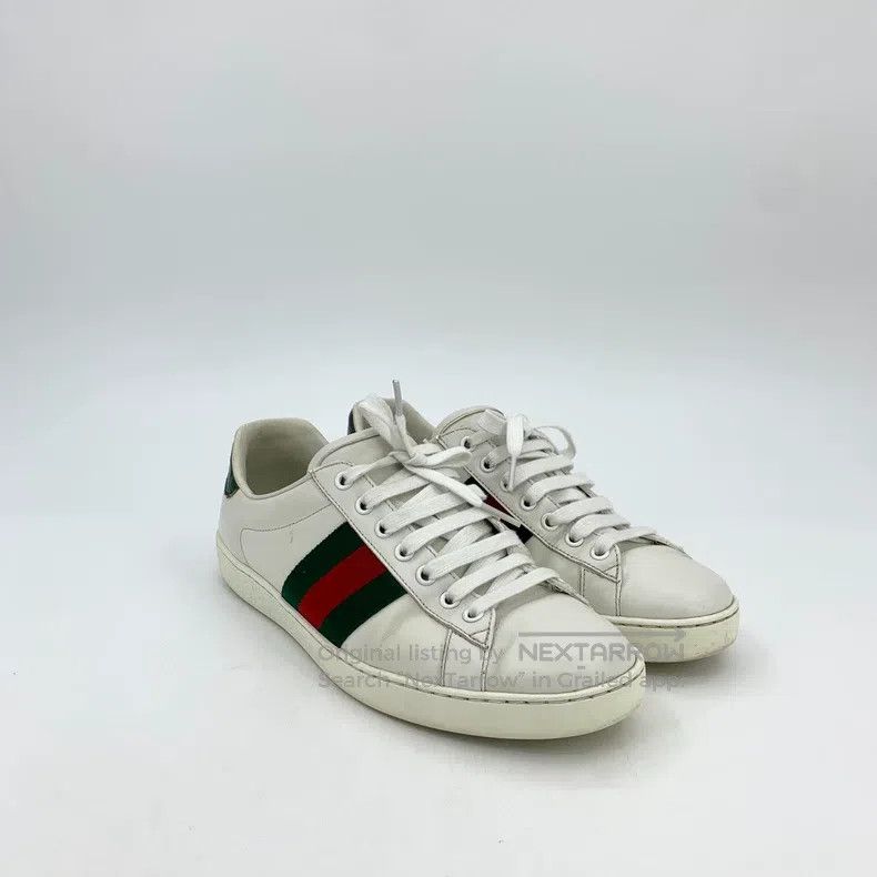 Gucci White striped webbing lacing casual flat board shoes