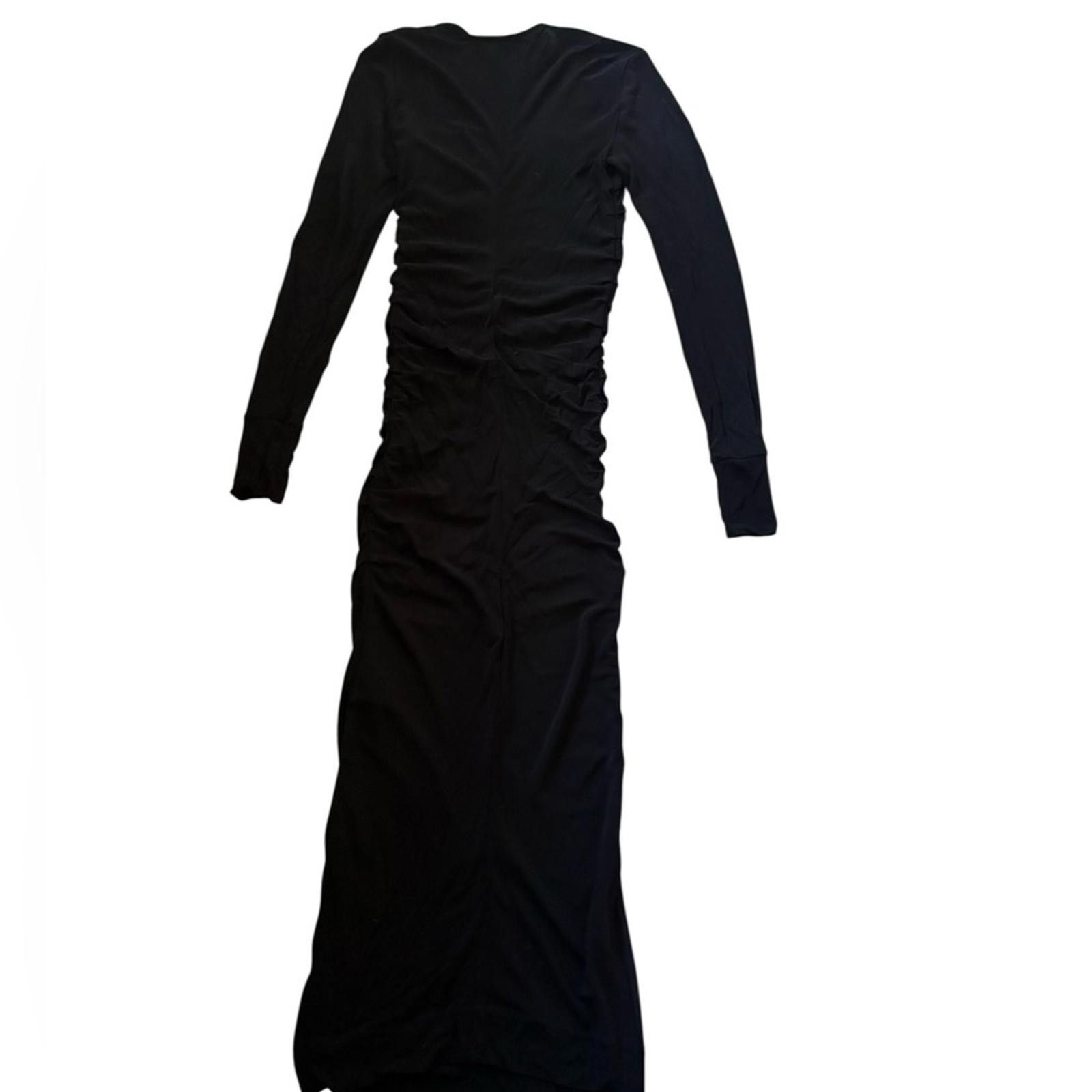 Ganni GANNI Black Ruched Crepe Maxi Dress Long Sleeve Square Neck Size S / US 4 / IT 40 - 4 Thumbnail