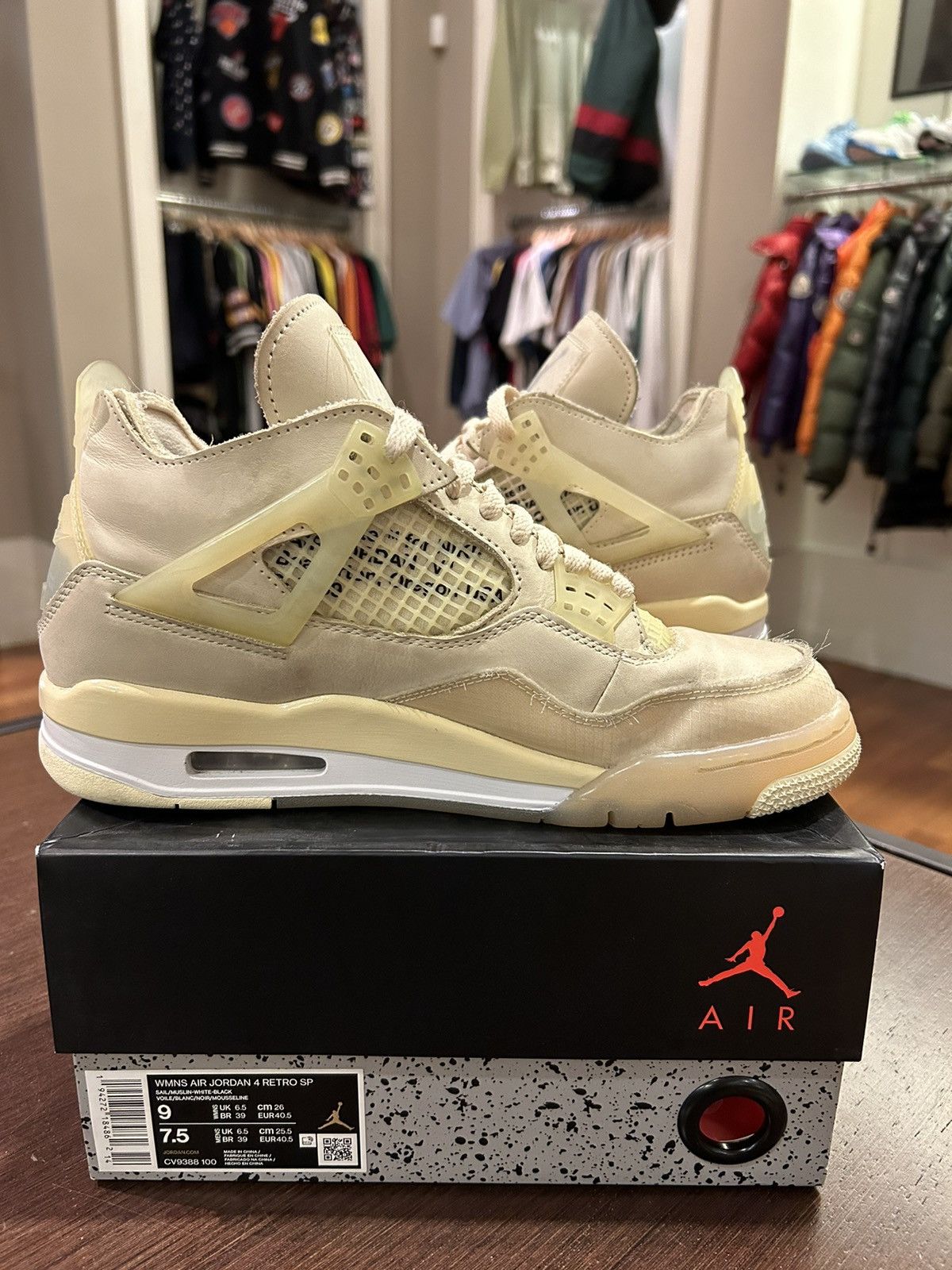 Jordan Brand × Off-White Jordan 4 Retro Off-White Sail (Women's) Size US 7.5 / EU 40-41 - 3 Thumbnail