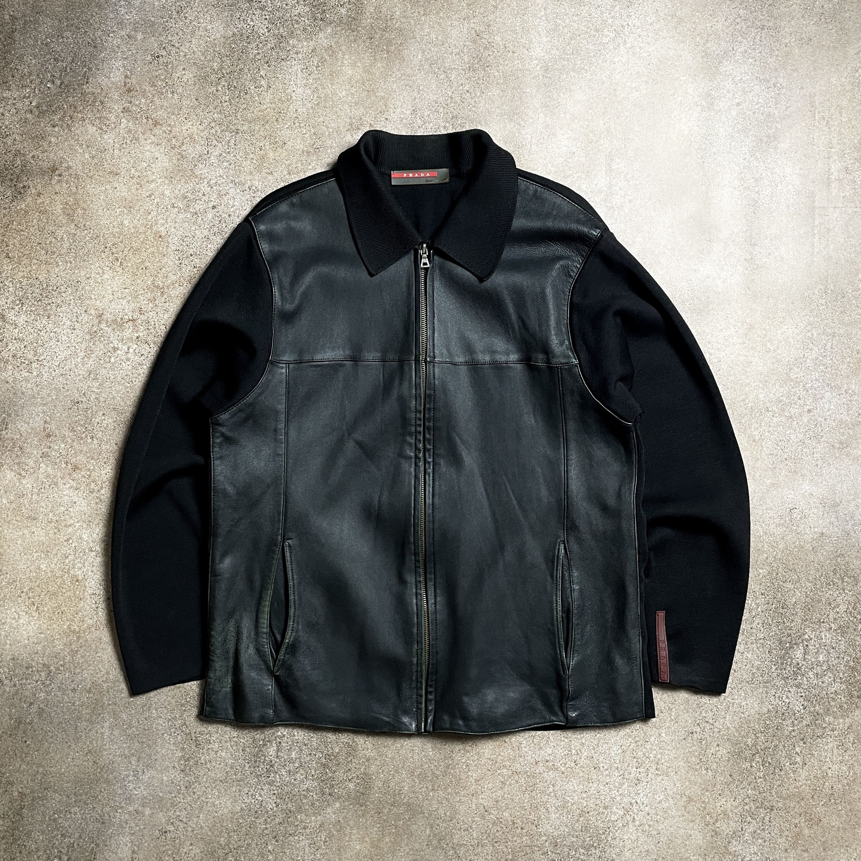 Prada 🚩 PRADA Red Tab Vintage 90s Leather Jacket Black Men Bomber Size US L / EU 52-54 / 3 - 4 Thumbnail